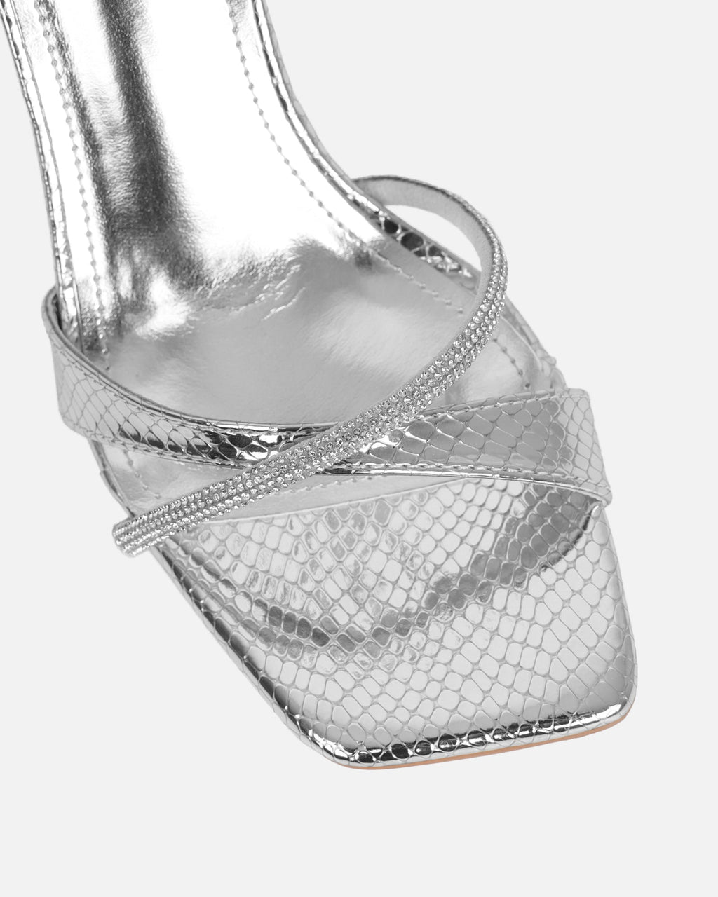 Aliki Silver Snake Diamante Heeled Sandals