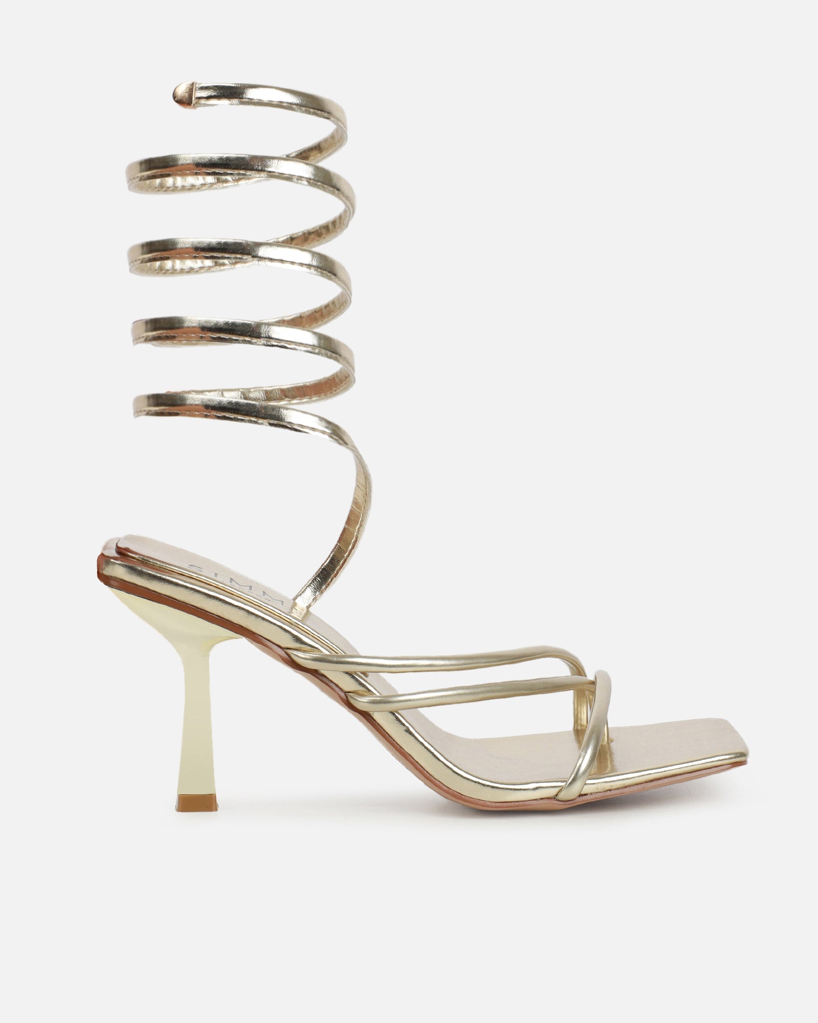 Alisa Gold Metallic Spiral Mid Heeled Sandals