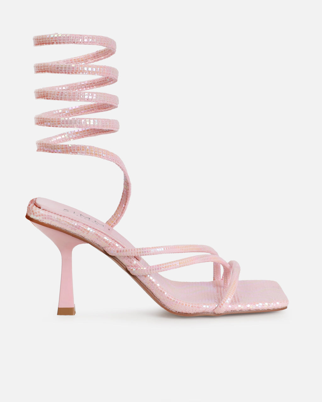 Alisa Pink Iridescent Spiral Mid Heels