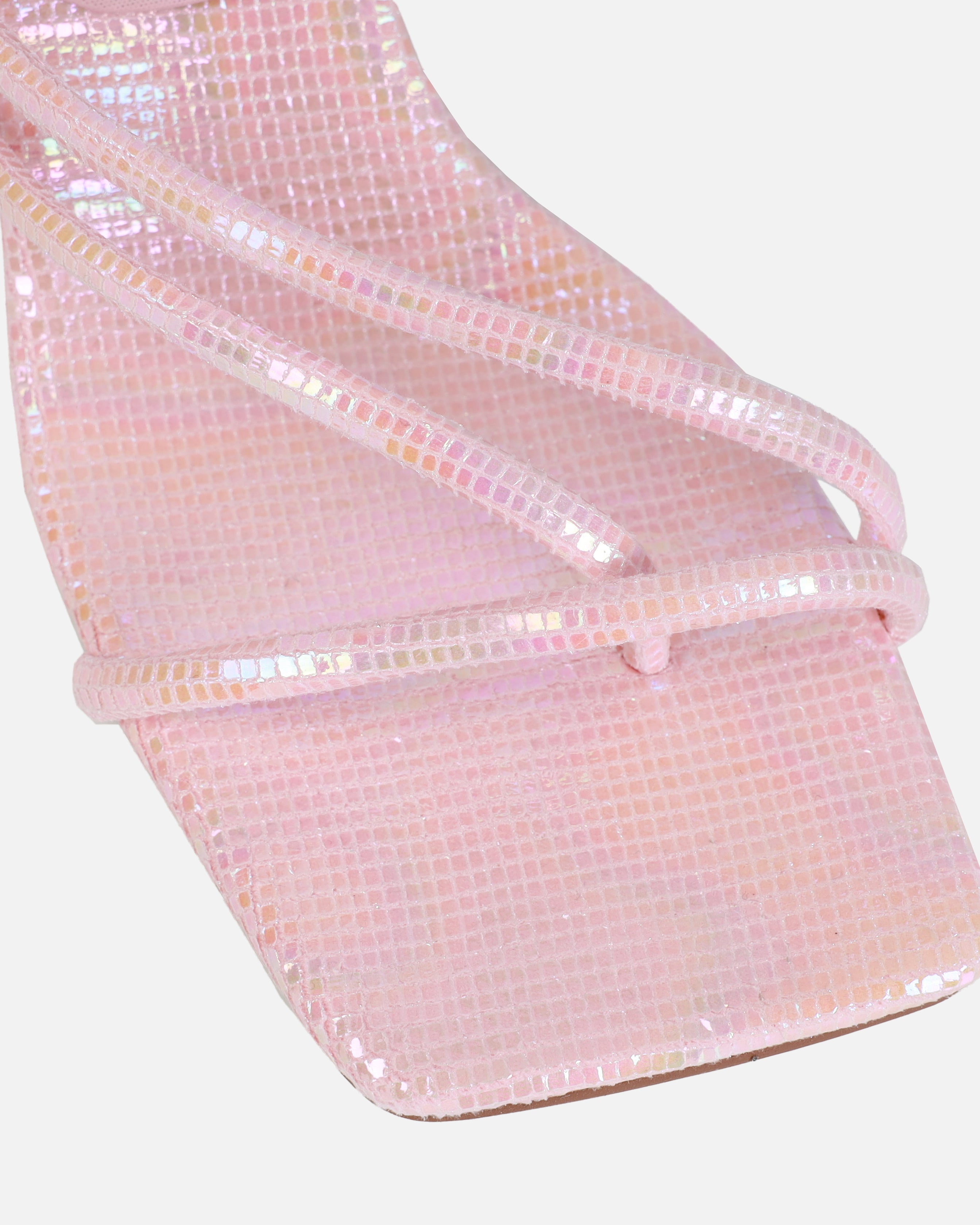 Alisa Pink Iridescent Spiral Mid Heels