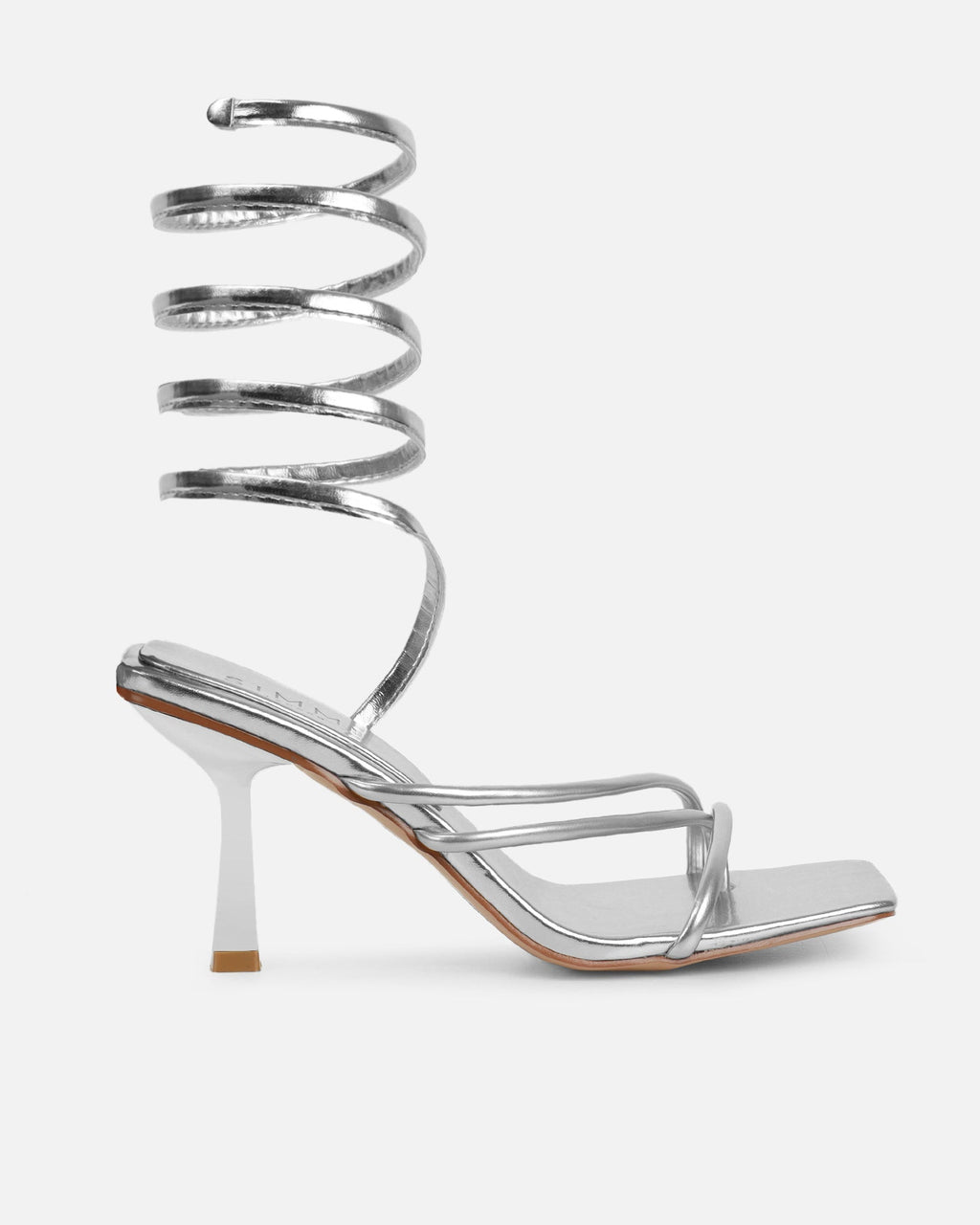 Alisa Silver Metallic Spiral Mid Heeled Sandals