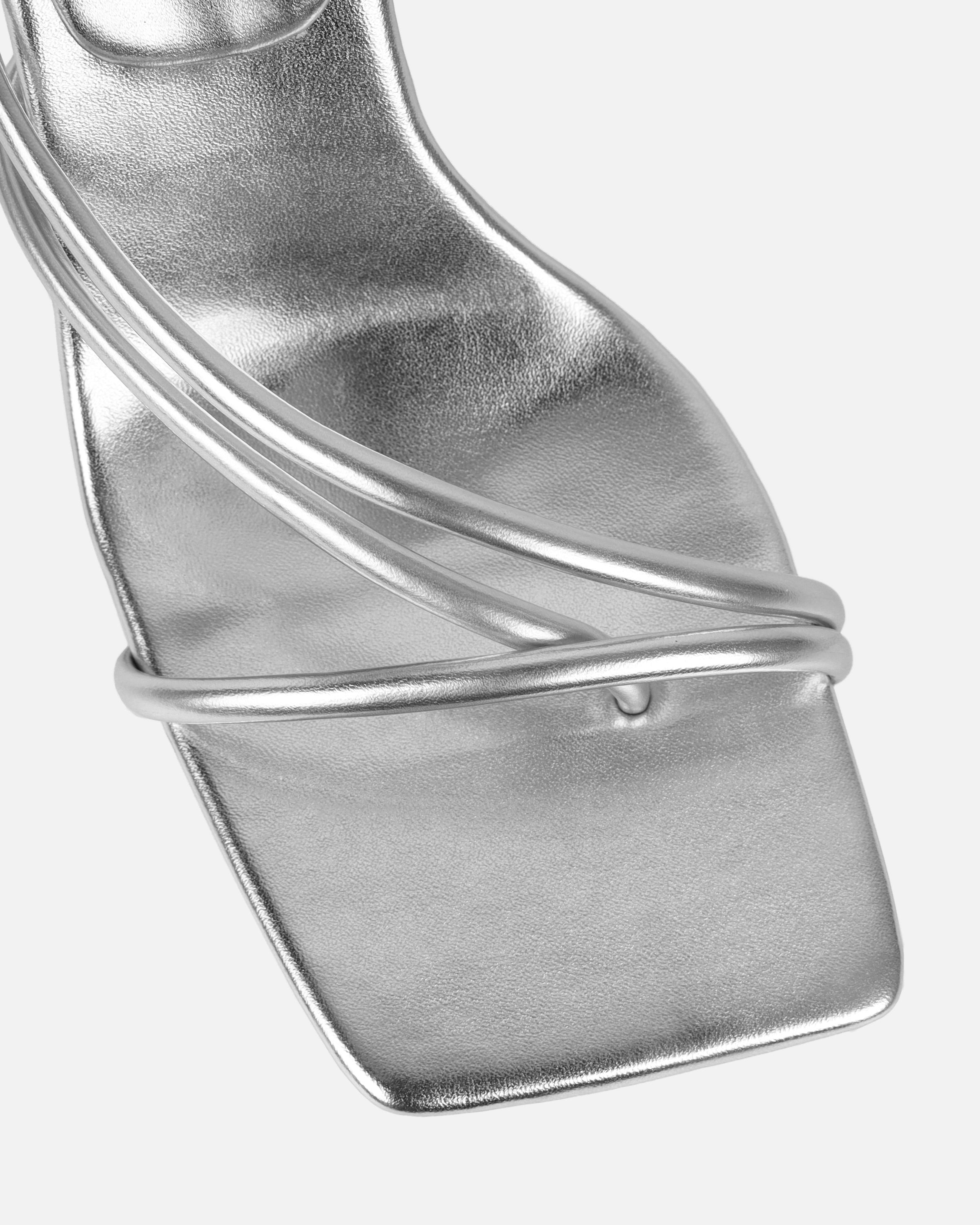 Alisa Silver Metallic Spiral Mid Heeled Sandals