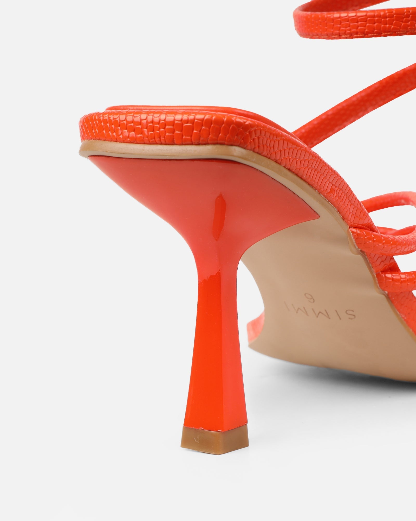 Alii Orange Lizard Effect Spiral Mid Heeled Sandals
