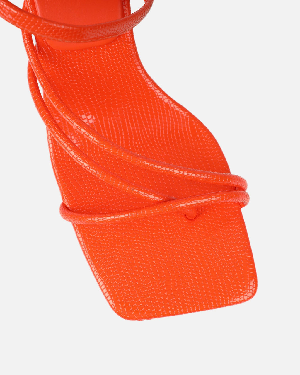 Alii Orange Lizard Effect Spiral Mid Heeled Sandals