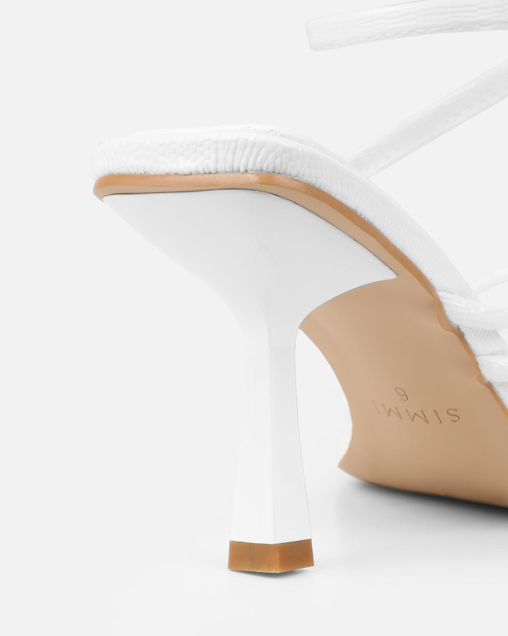 Alii White Lizard Effect Spiral Mid Heeled Sandals