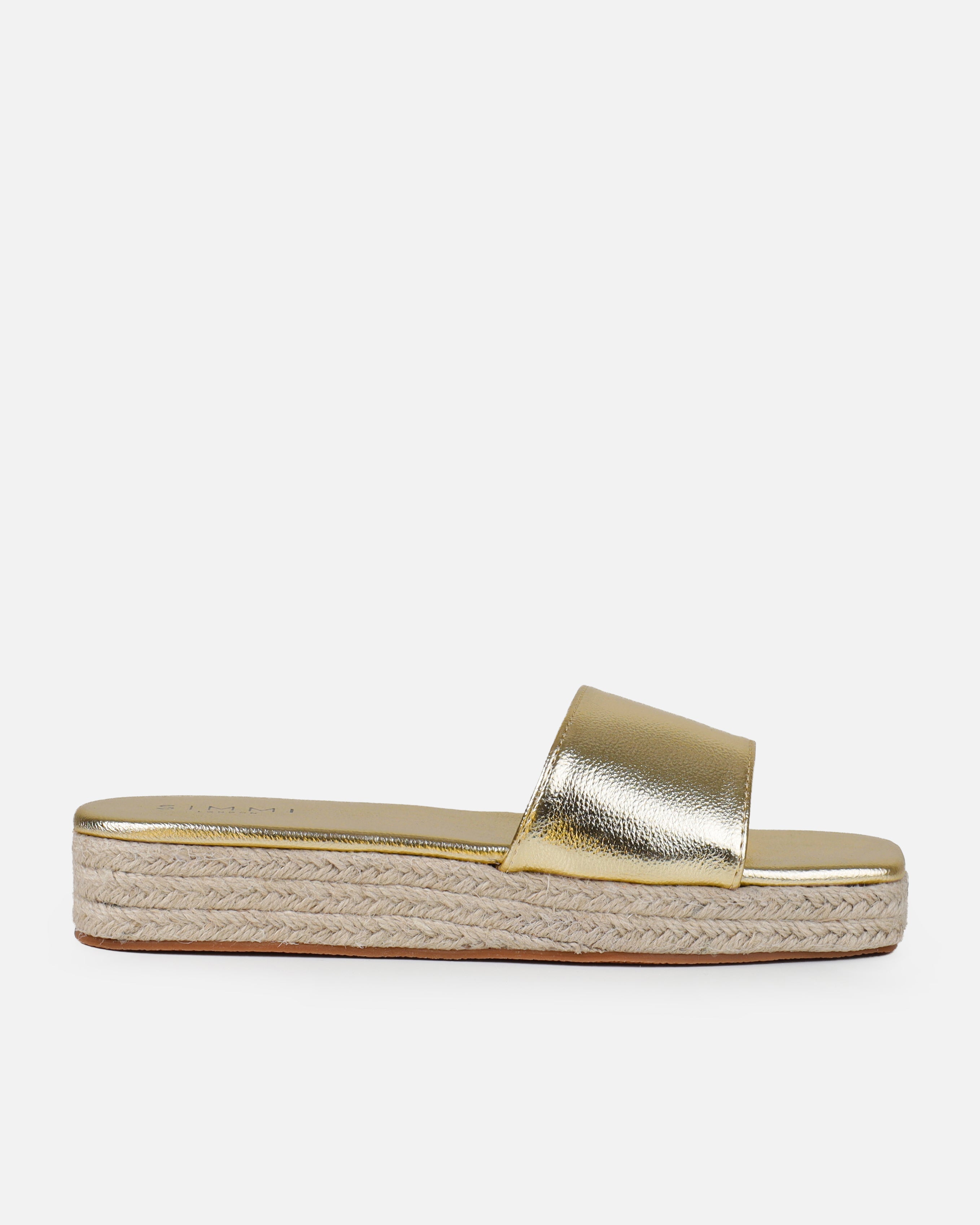 Alohi Gold Cracked Espadrille Flatform Slides