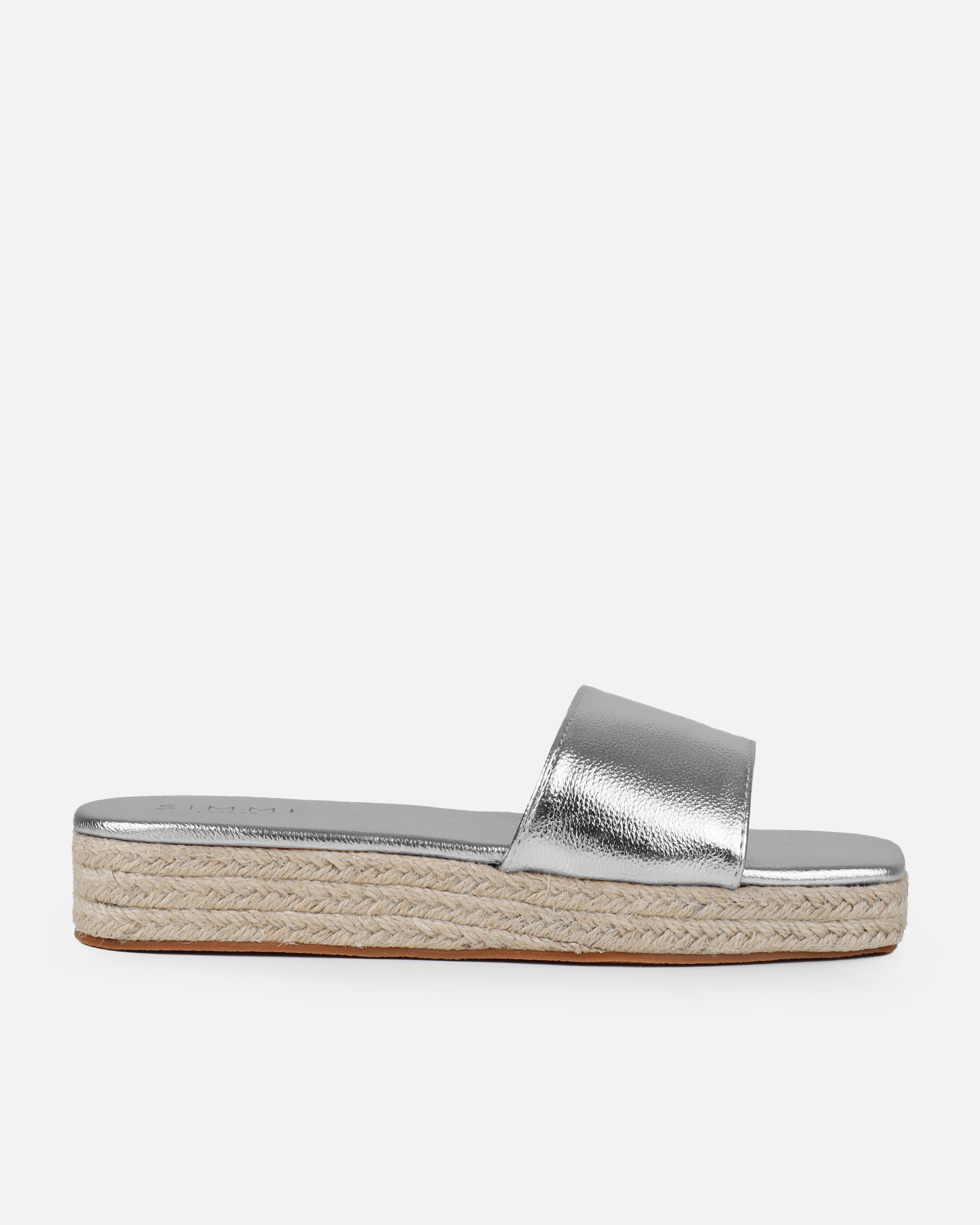 Alohi Silver Cracked Espadrille Flatform Slides