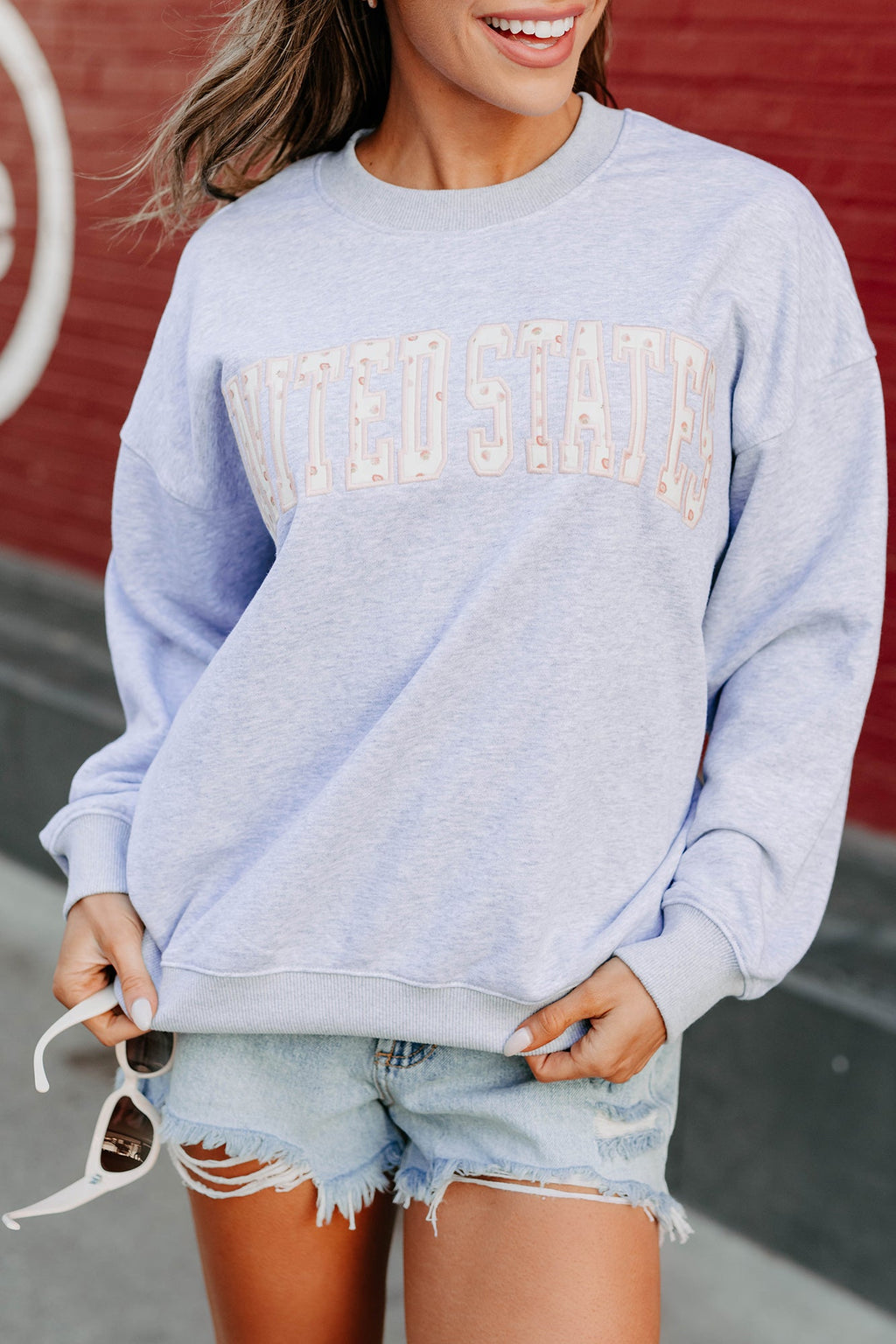 "United States" Strawberry Print Sweatshirt (Grey)