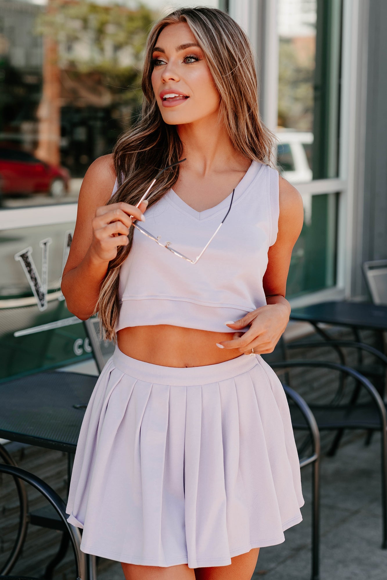 Ace The Look Vest Top & Pleated Skirt Set (Lavender)