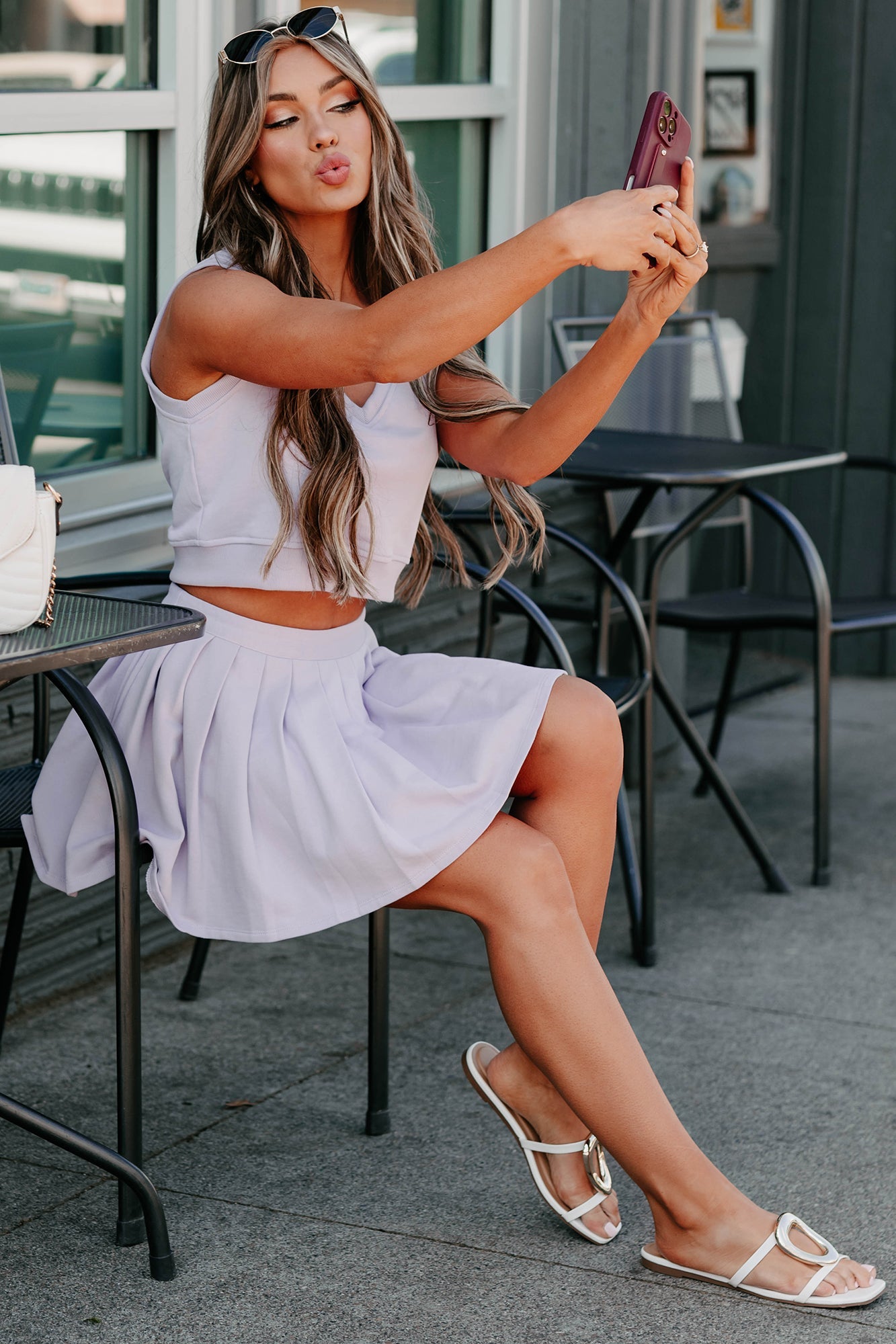 Ace The Look Vest Top & Pleated Skirt Set (Lavender)