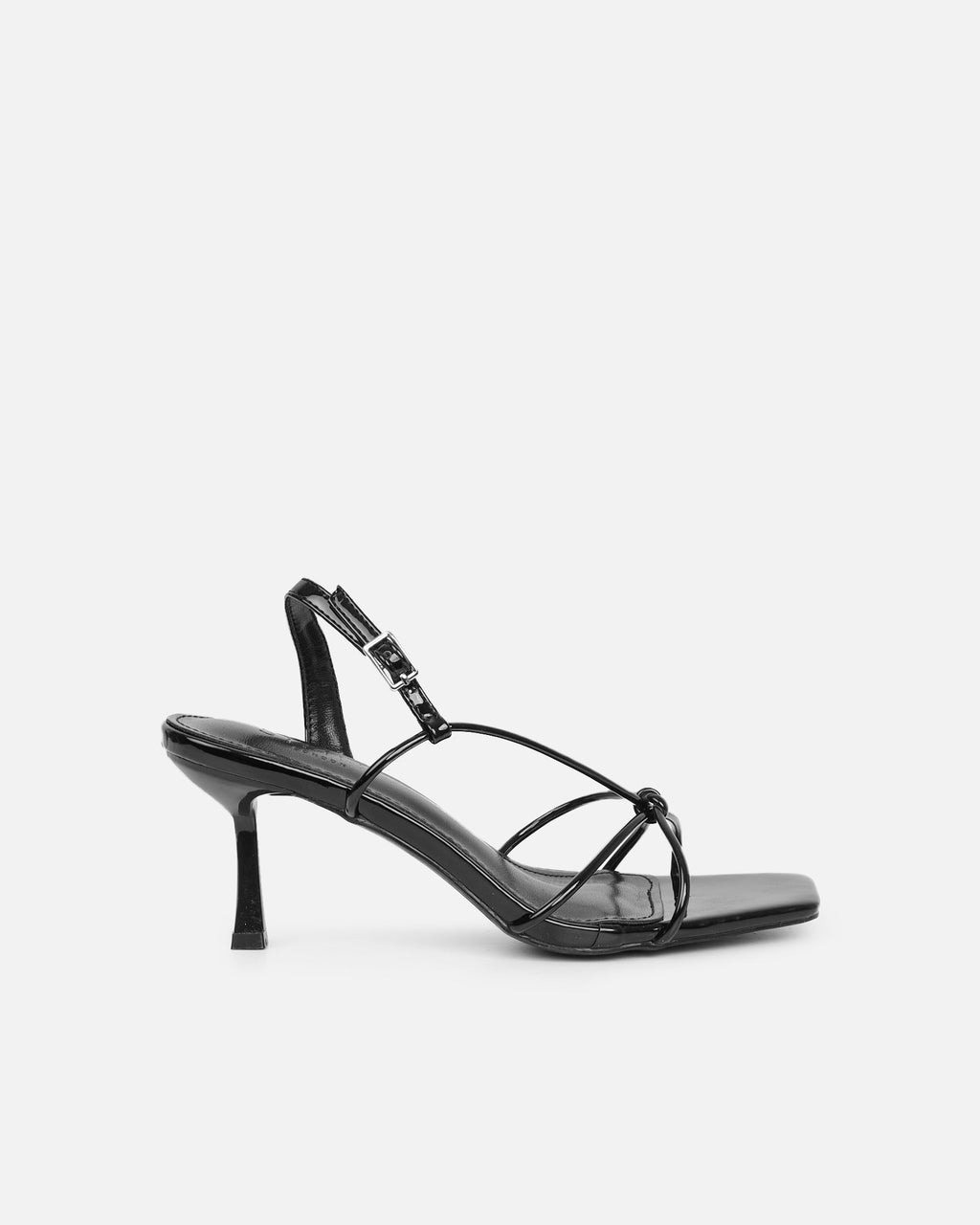 Aixa Black Patent Strappy Knot Heeled Sandals