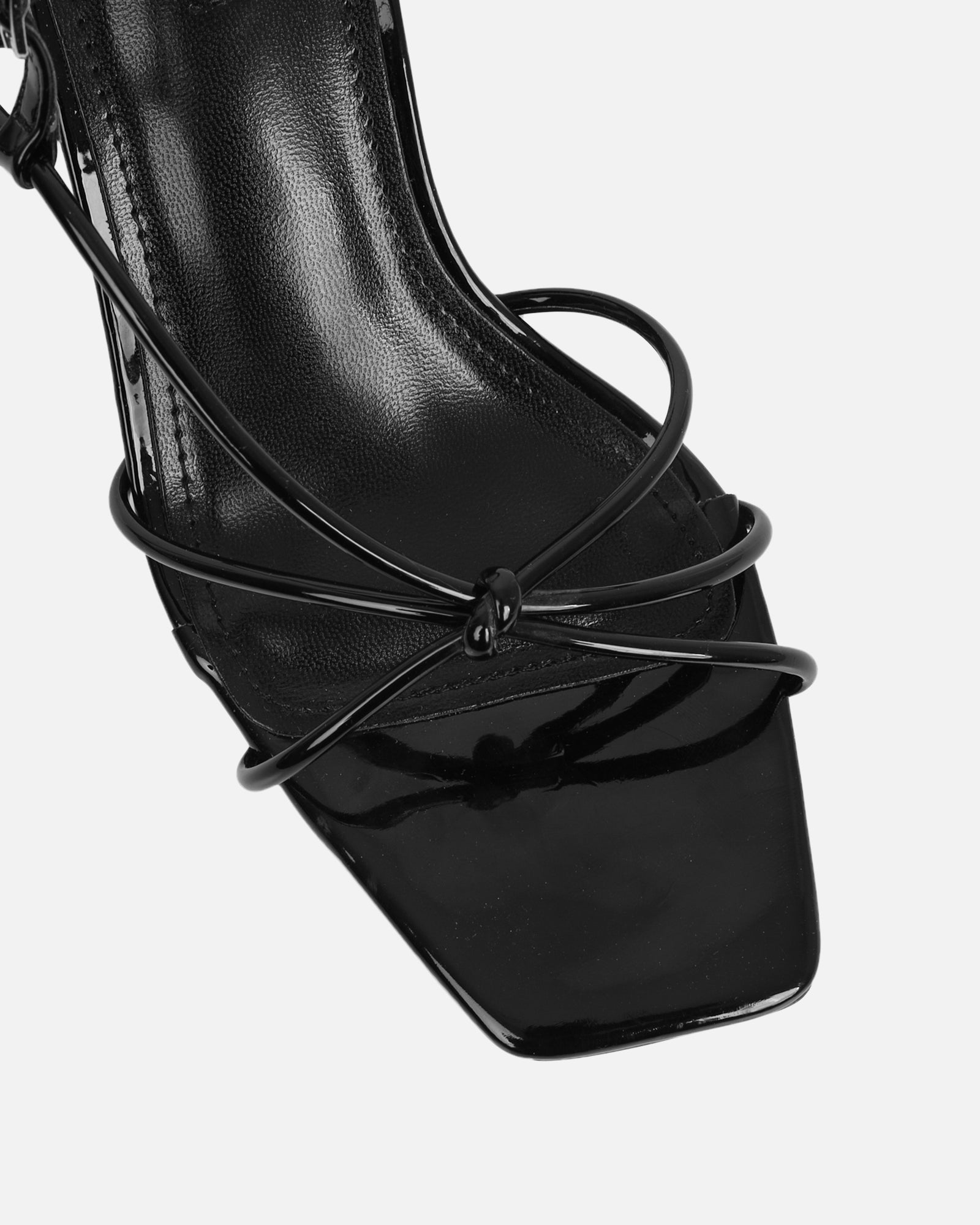 Aixa Black Patent Strappy Knot Heeled Sandals