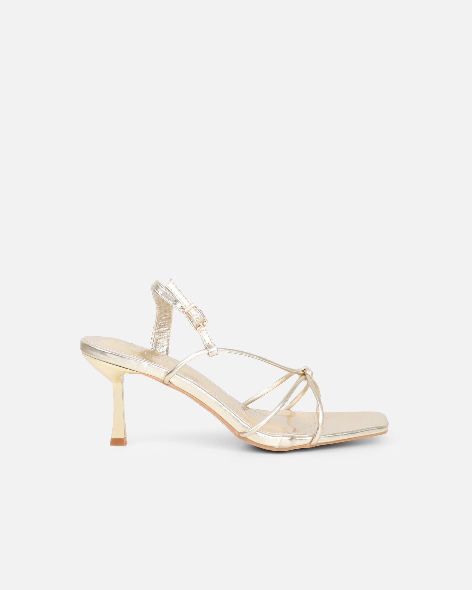 Aixa Gold Metallic Strappy Knot Heeled Sandals