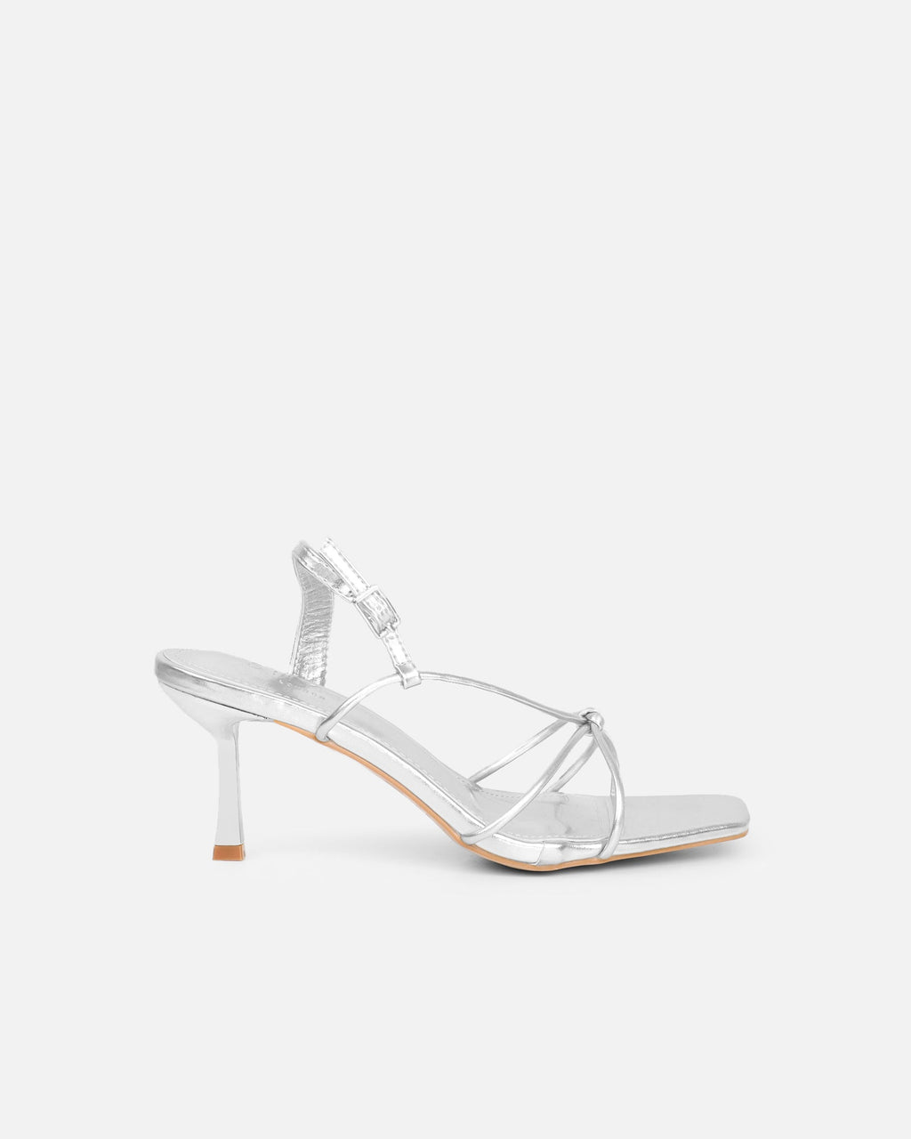 Aixa Silver Metallic Strappy Knot Heeled Sandals