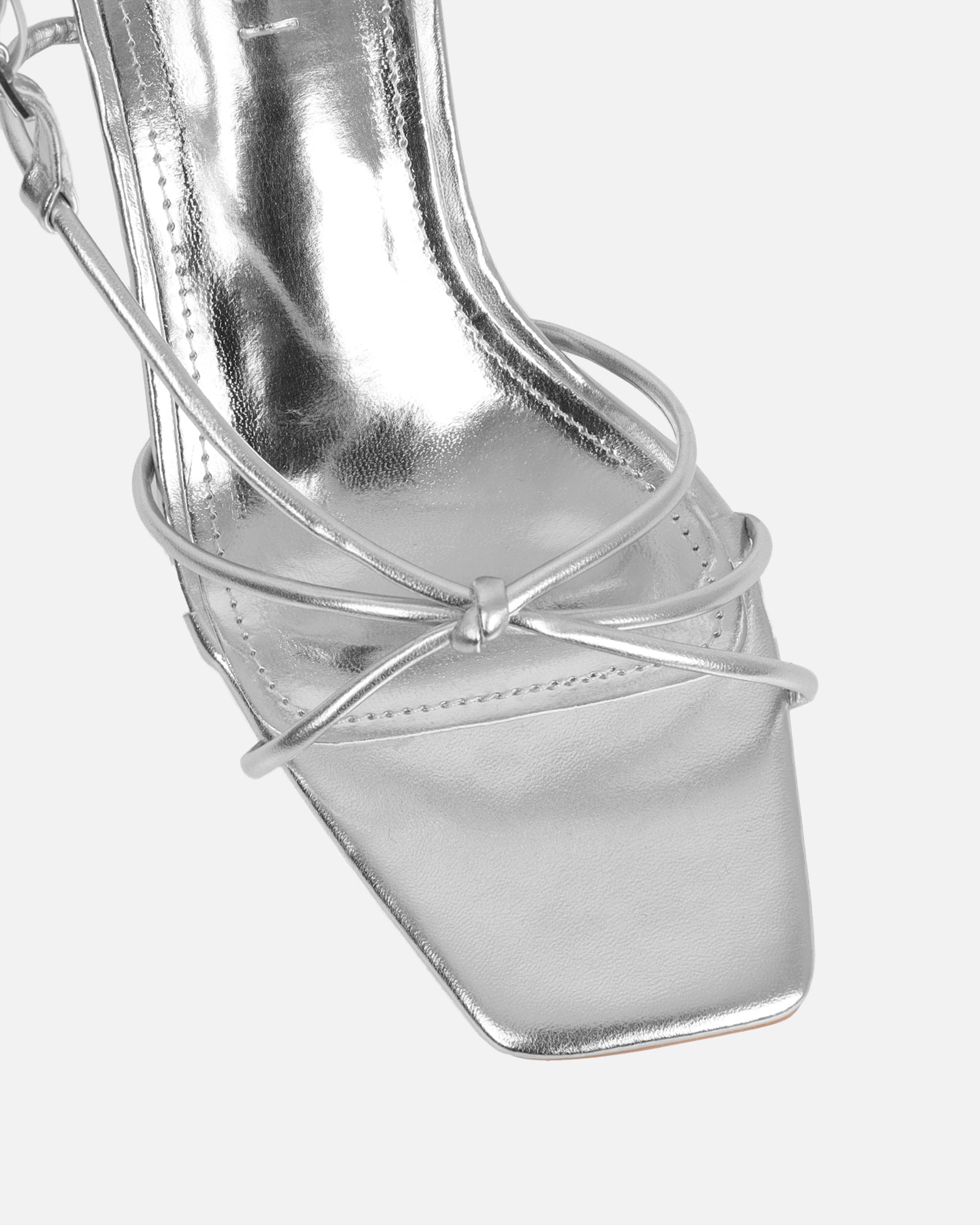 Aixa Silver Metallic Strappy Knot Heeled Sandals