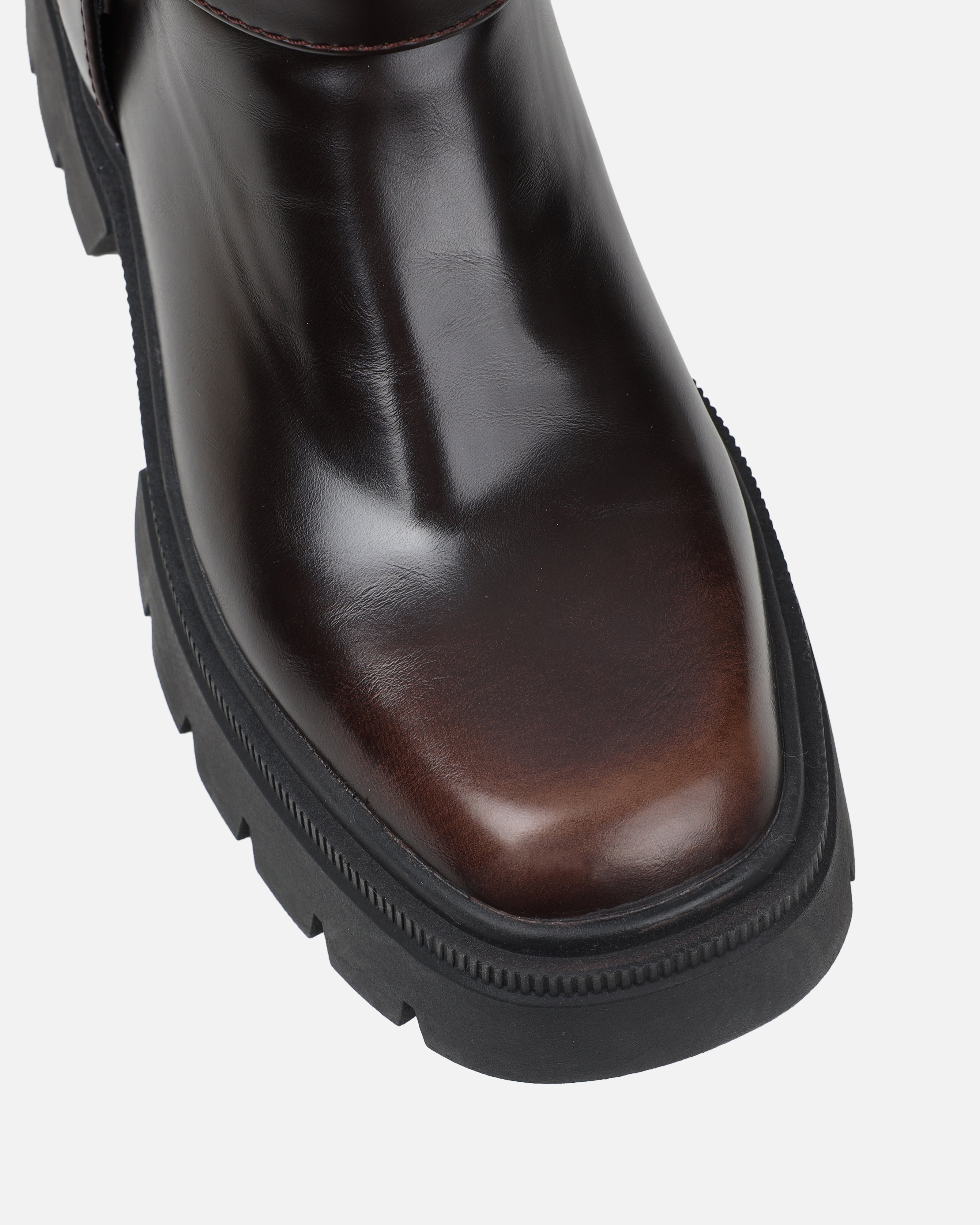 Alpesh Brown Burnished Chunky Biker Boots