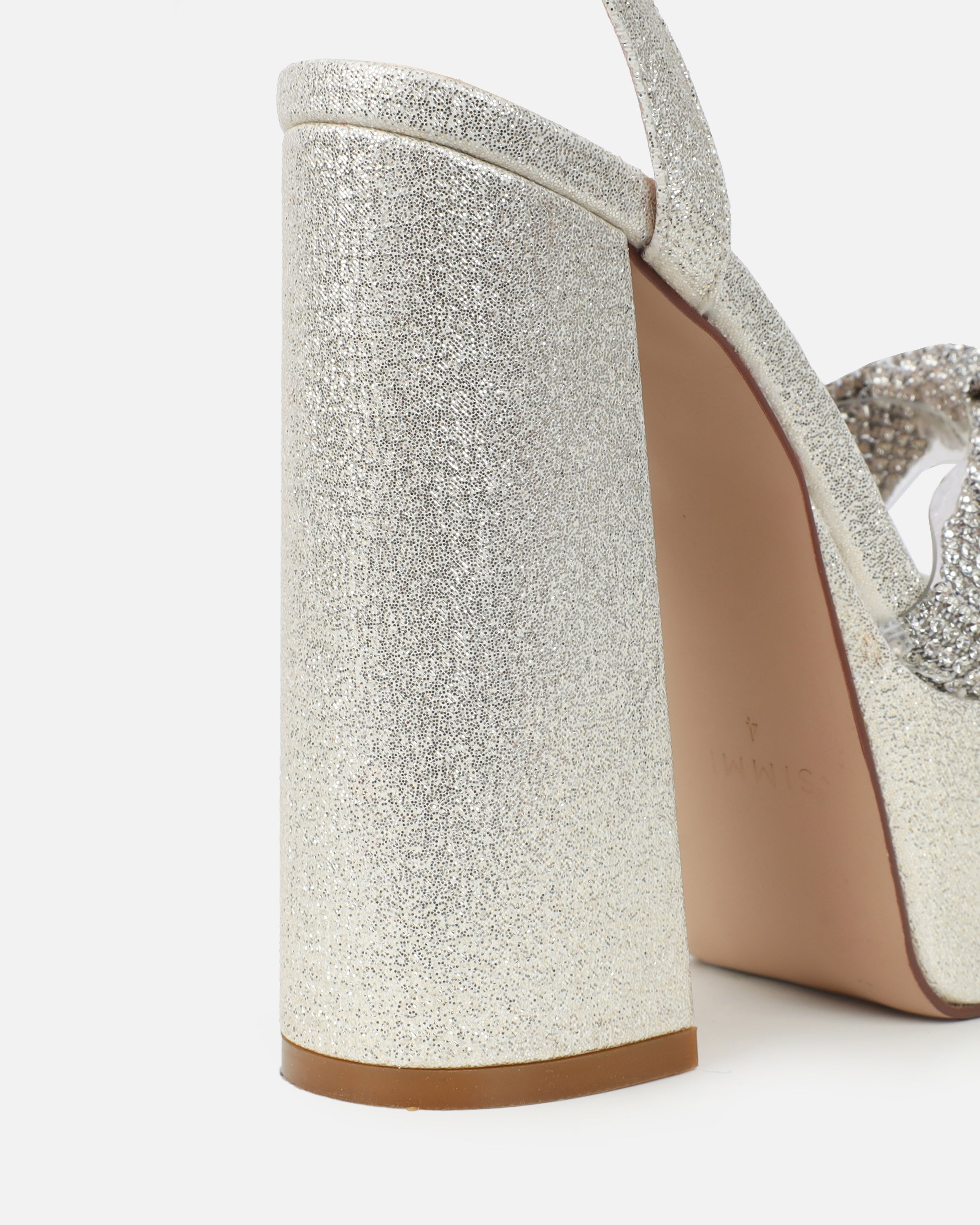 Avery Silver Shimmer Diamante Platform Heeled Sandals