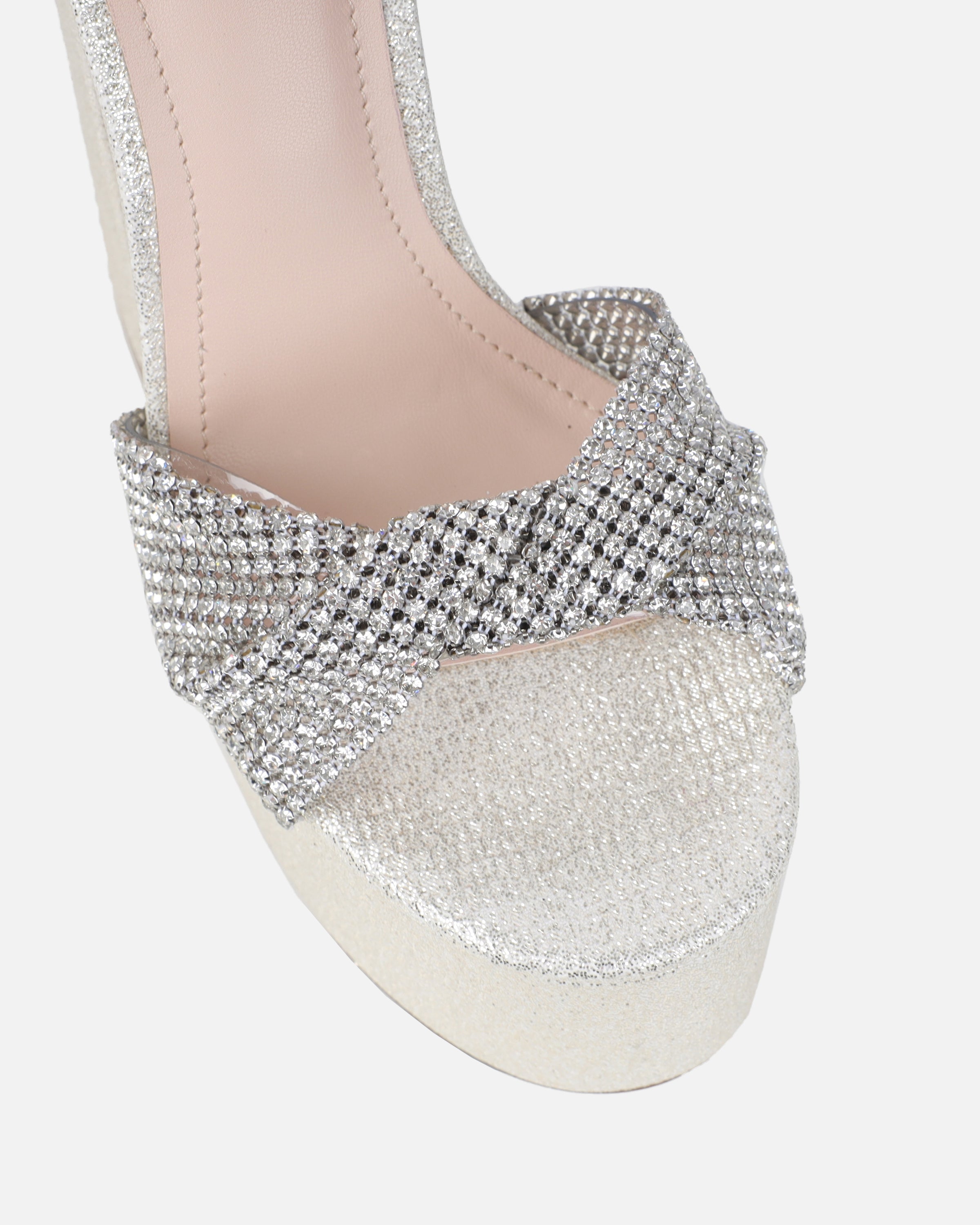 Avery Silver Shimmer Diamante Platform Heeled Sandals