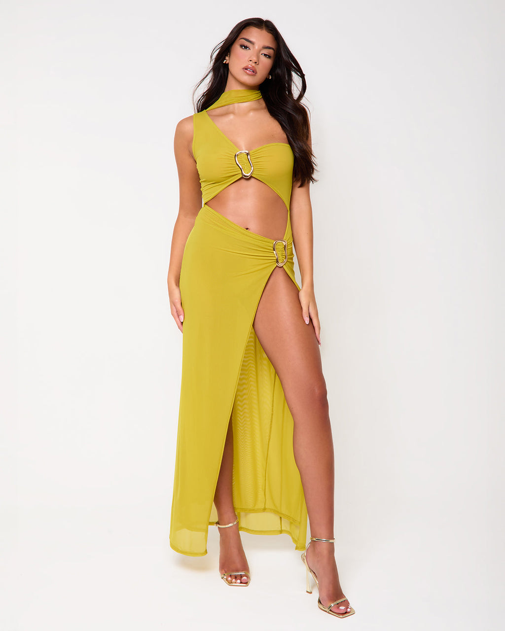 Brooklyn Chartreuse Trim Detail Maxi Dress