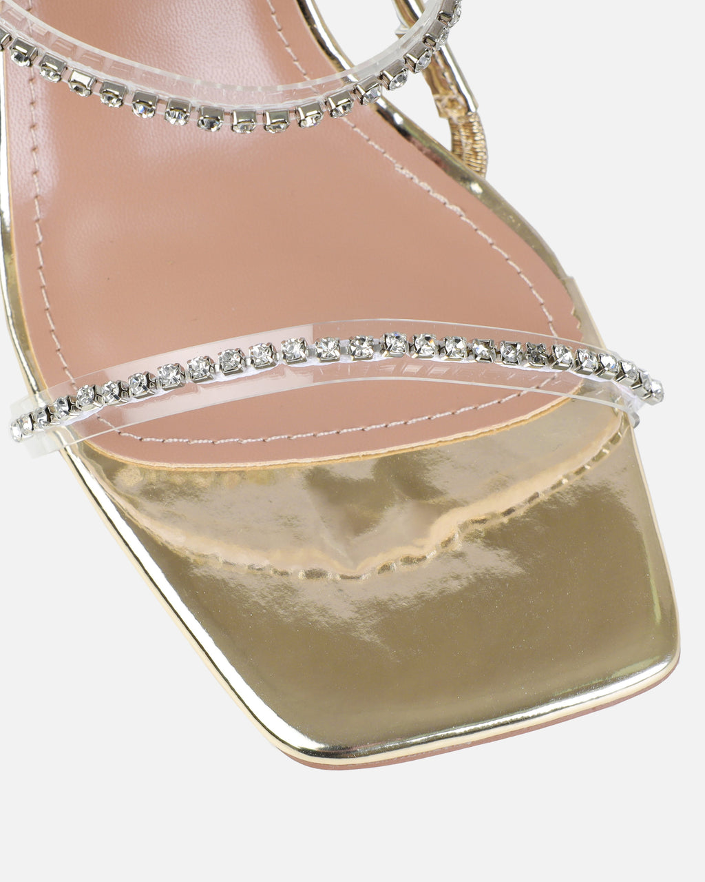Dionne Crowe Confetti Gold Clear Diamante Mid Heel Mules
