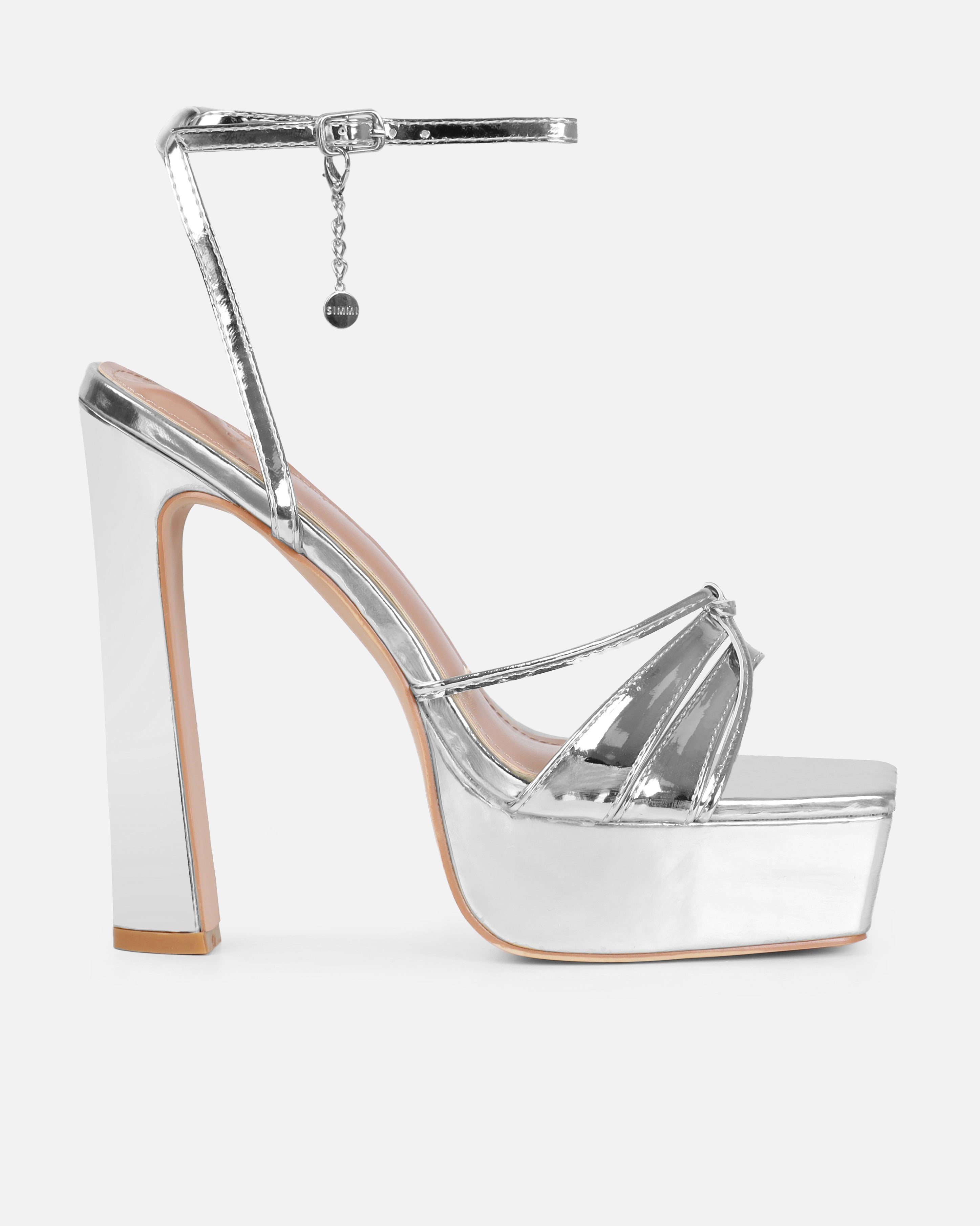 Dionne Crowe Cupcake Silver Platform Block Heels