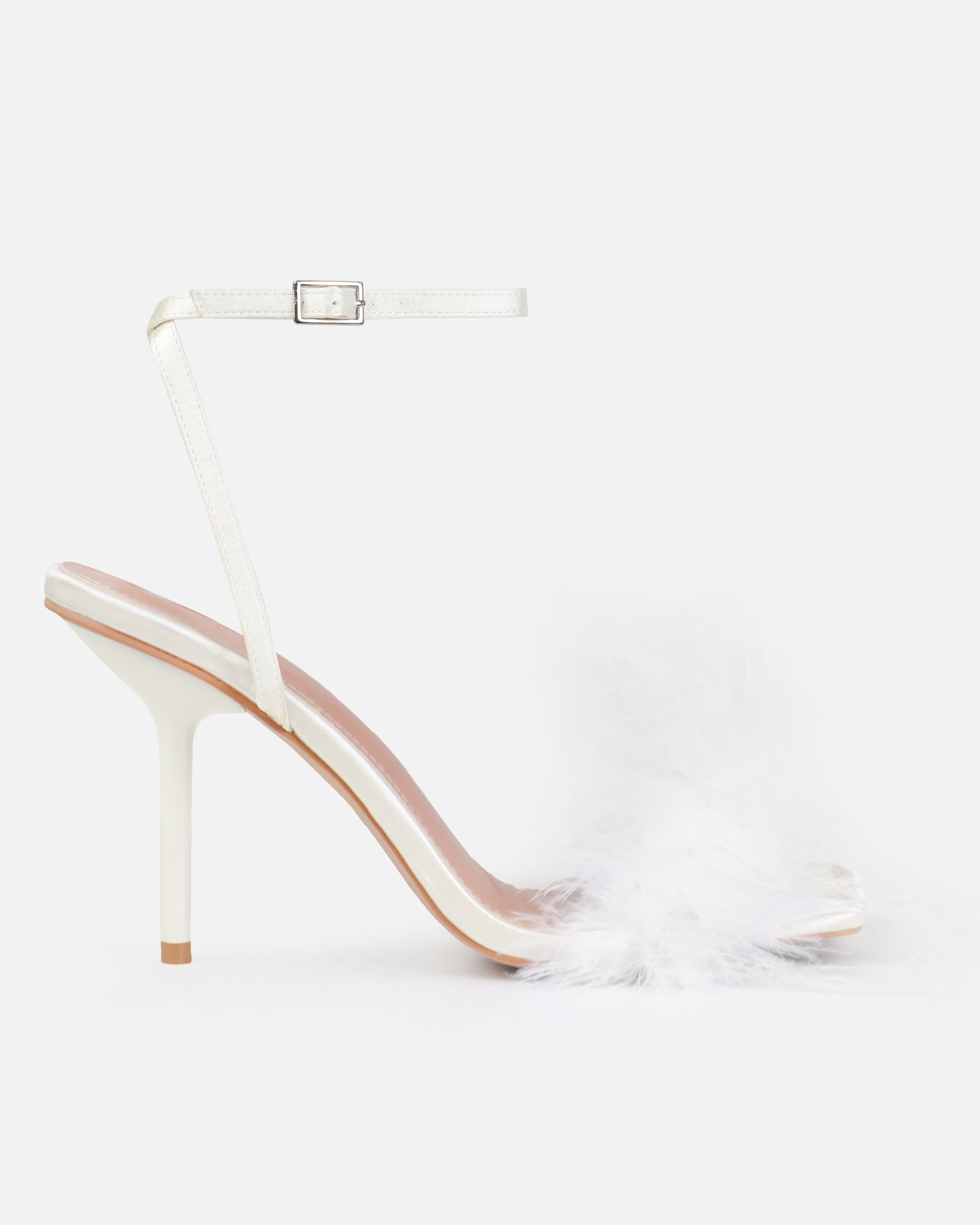 Dionne Crowe Sweetheart Ivory Satin Fluffy Heels