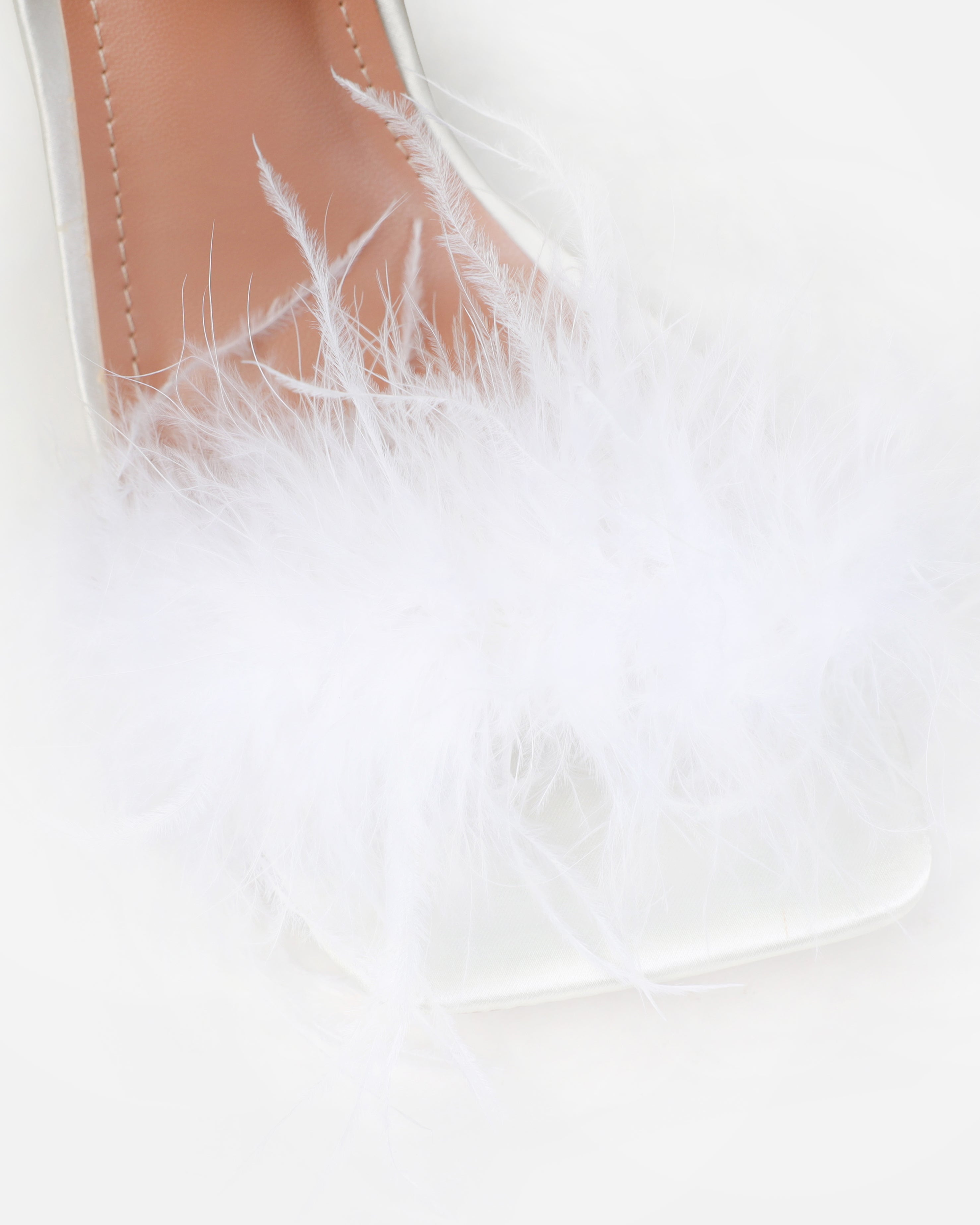 Dionne Crowe Sweetheart Ivory Satin Fluffy Heels