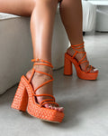 Bambi Orange Espadrille Platform Block Heels