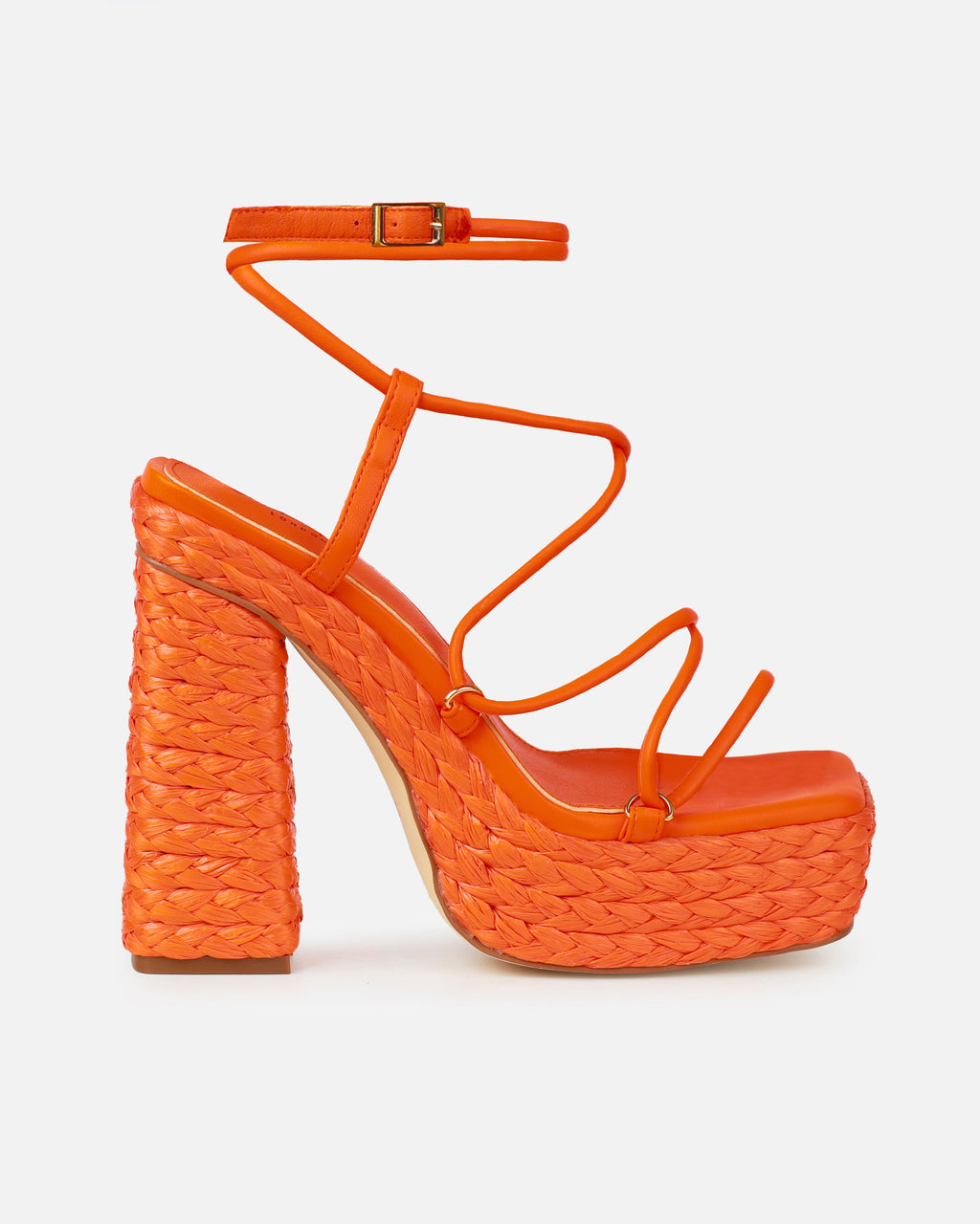 Bambi Orange Espadrille Platform Block Heels