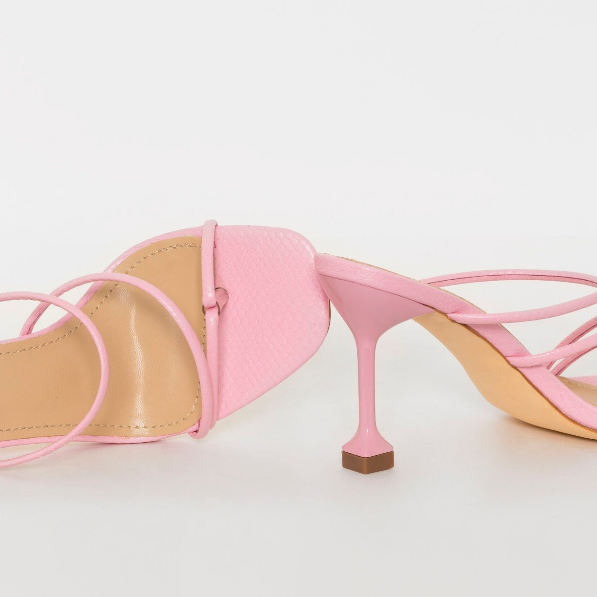 Jada Wide Fit Pink Snake Print Strappy Midi Heel Mules