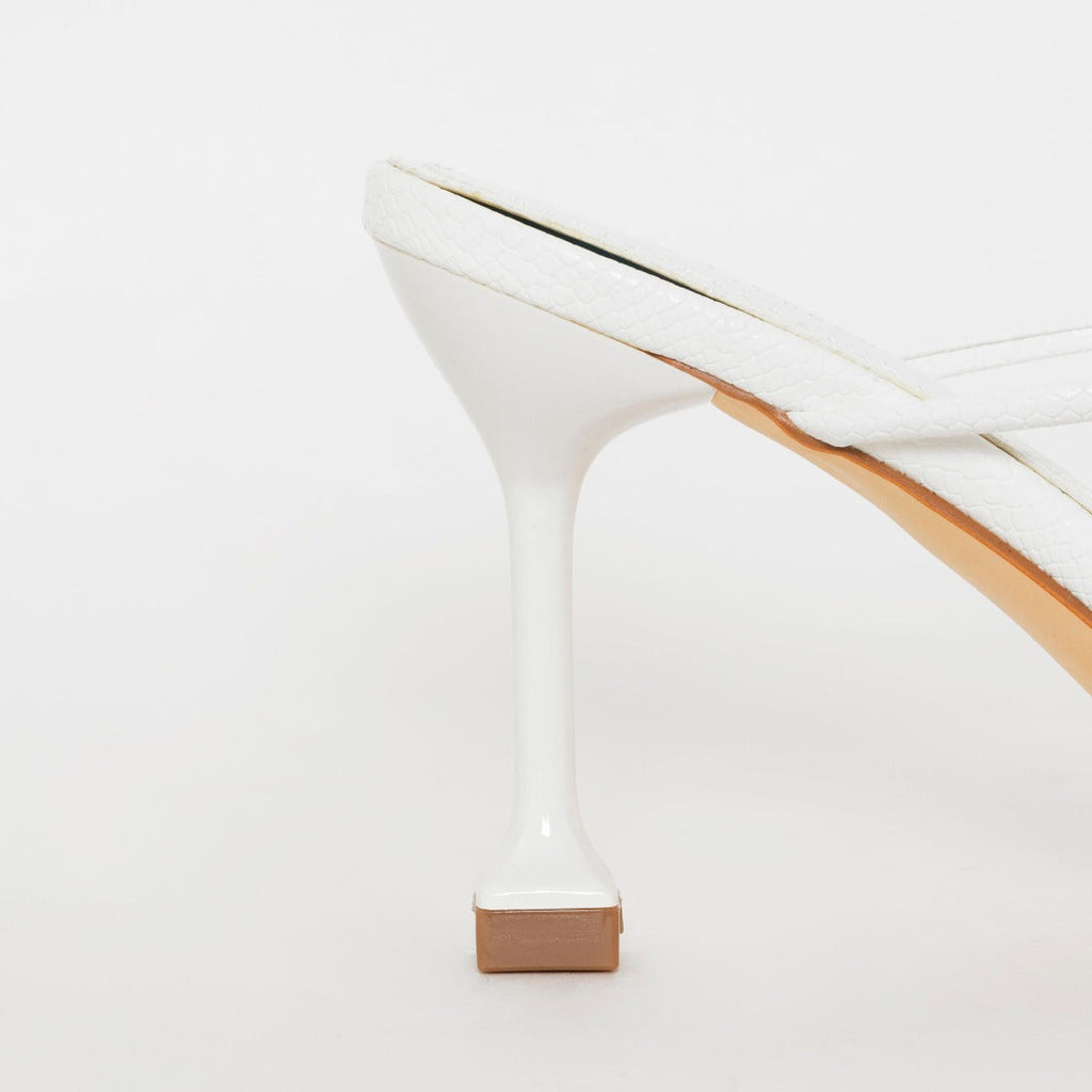 Jada Wide Fit White Snake Print Strappy Midi Heel Mules