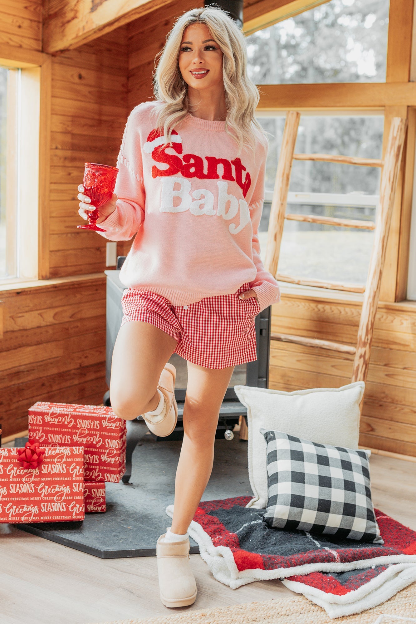 "Santa Baby" Knit Christmas Sweater (Light Pink)