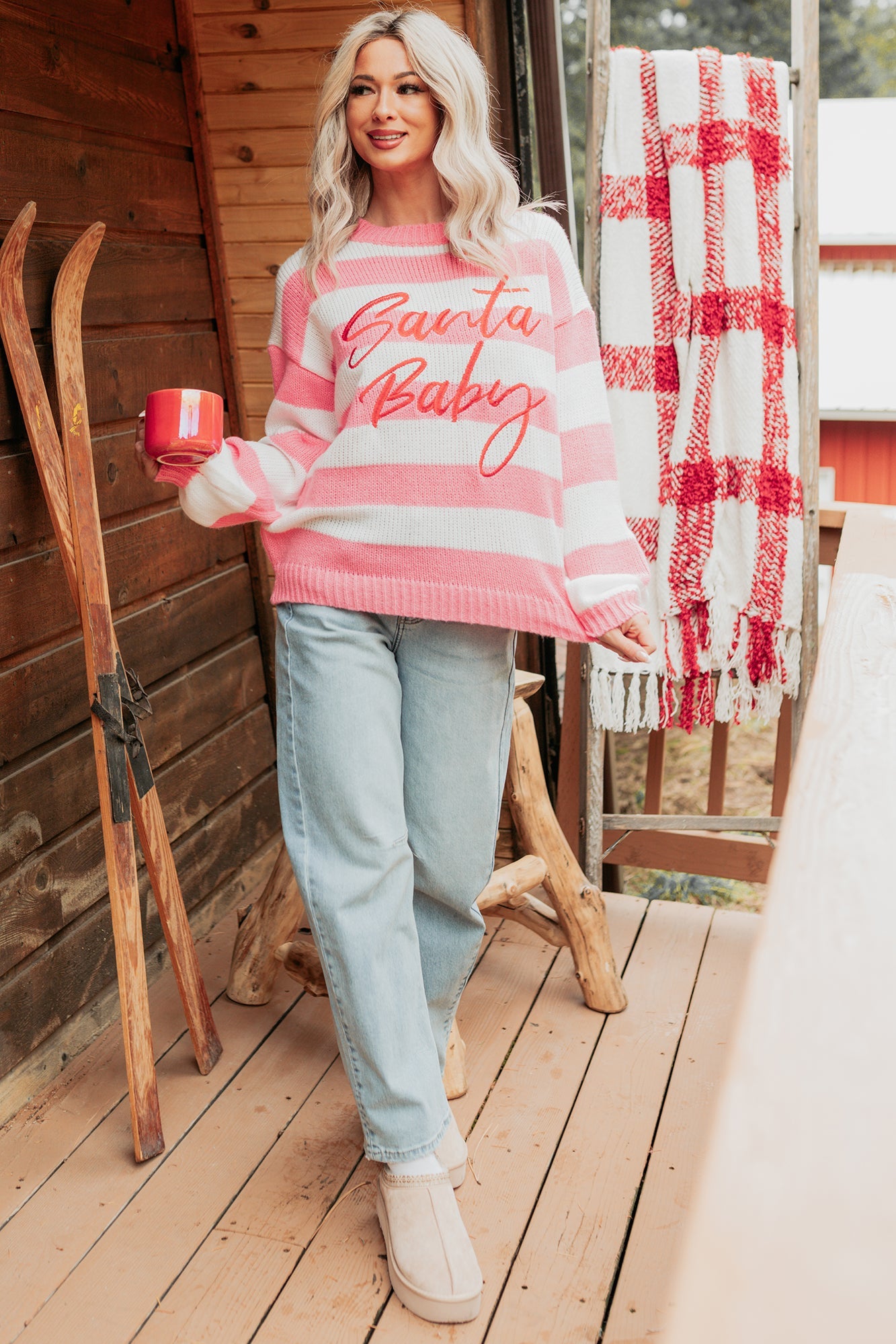 "Santa Baby" Stripe Knit Sweater (Pink/Multi)