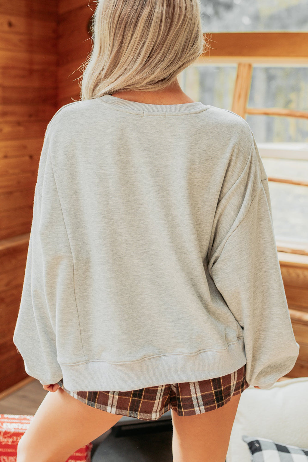 "HO HO HO" Patchwork Sweater (Heather Grey)