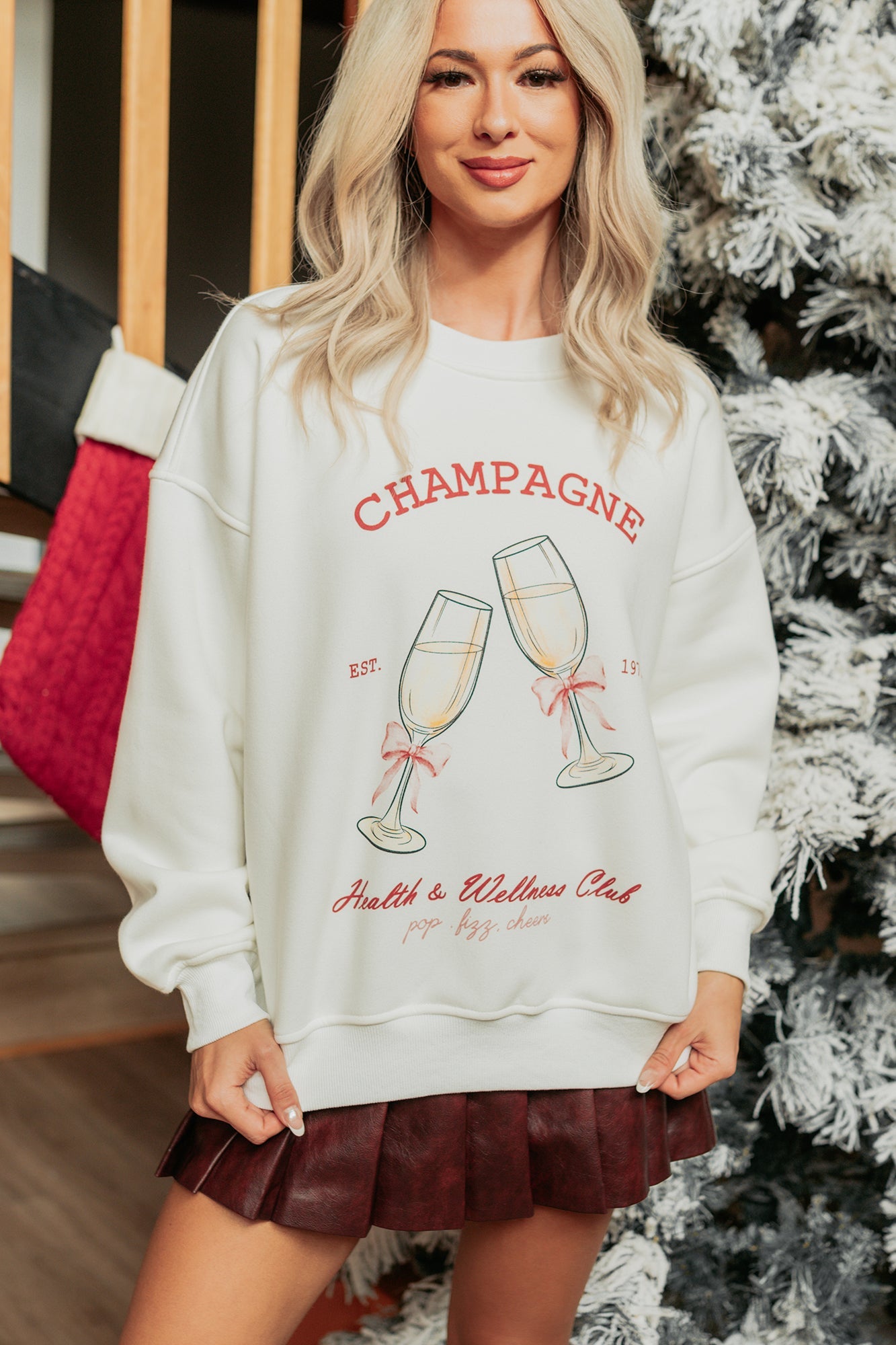"Champagne" Fleece Lined Graphic Sweatshirt (White)