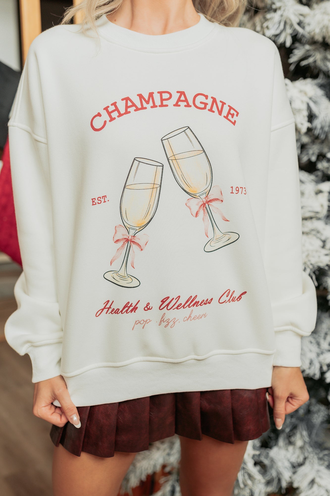 "Champagne" Fleece Lined Graphic Sweatshirt (White)