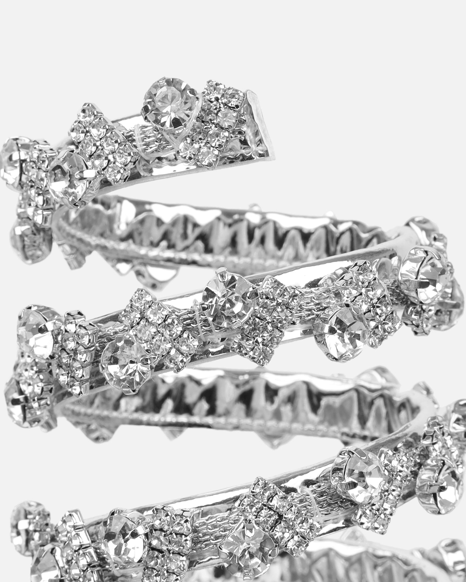 Cosmic Silver Mirror Diamante Spiral Sandals