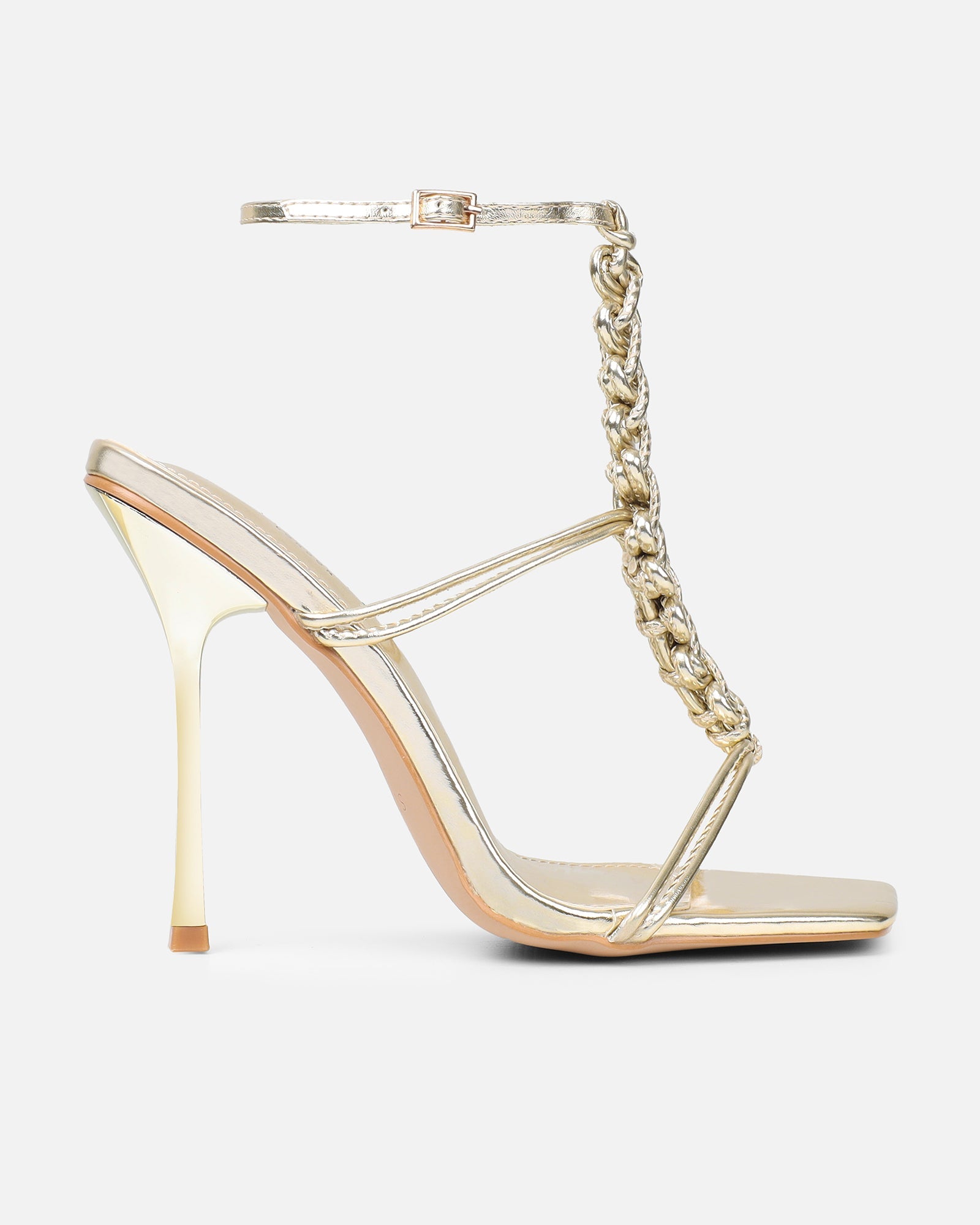 Cemile Gold Metallic Braided Heeled Sandals