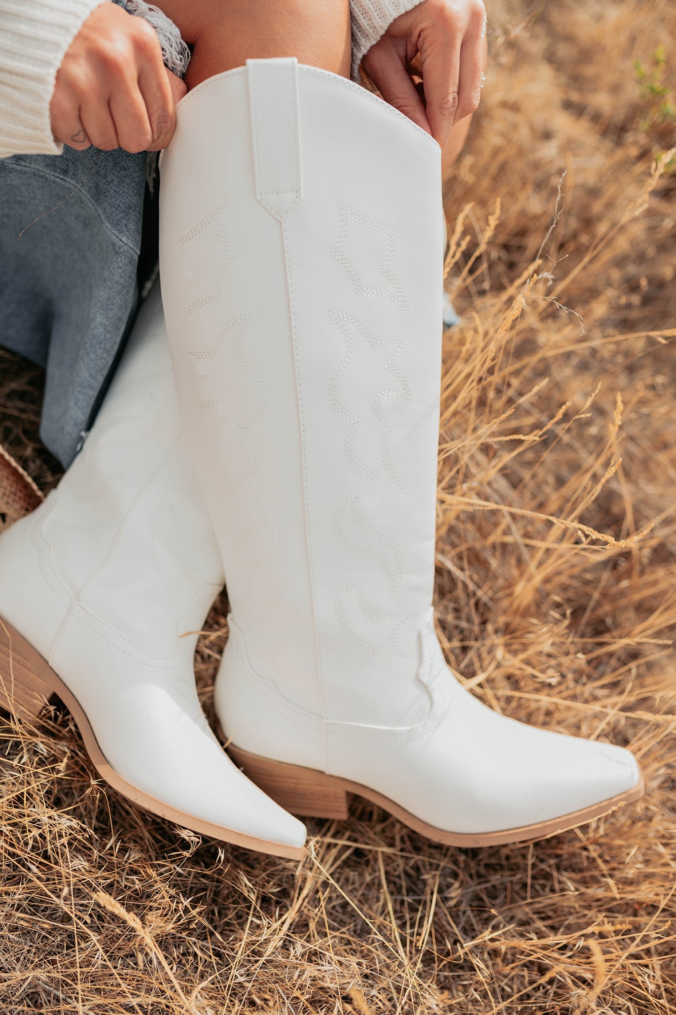 A Wild Ride Faux Leather Western Boots (White)