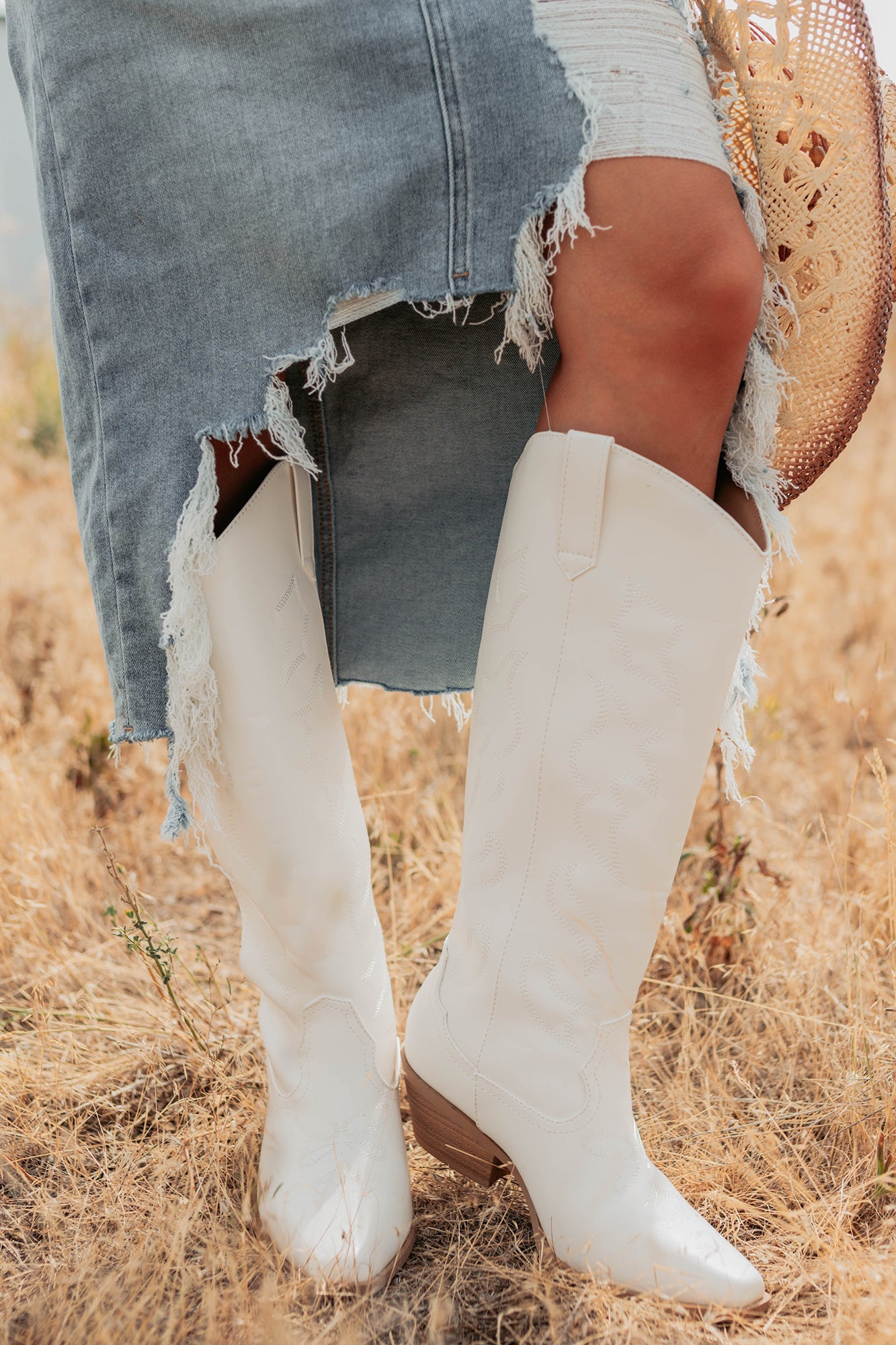 A Wild Ride Faux Leather Western Boots (White)