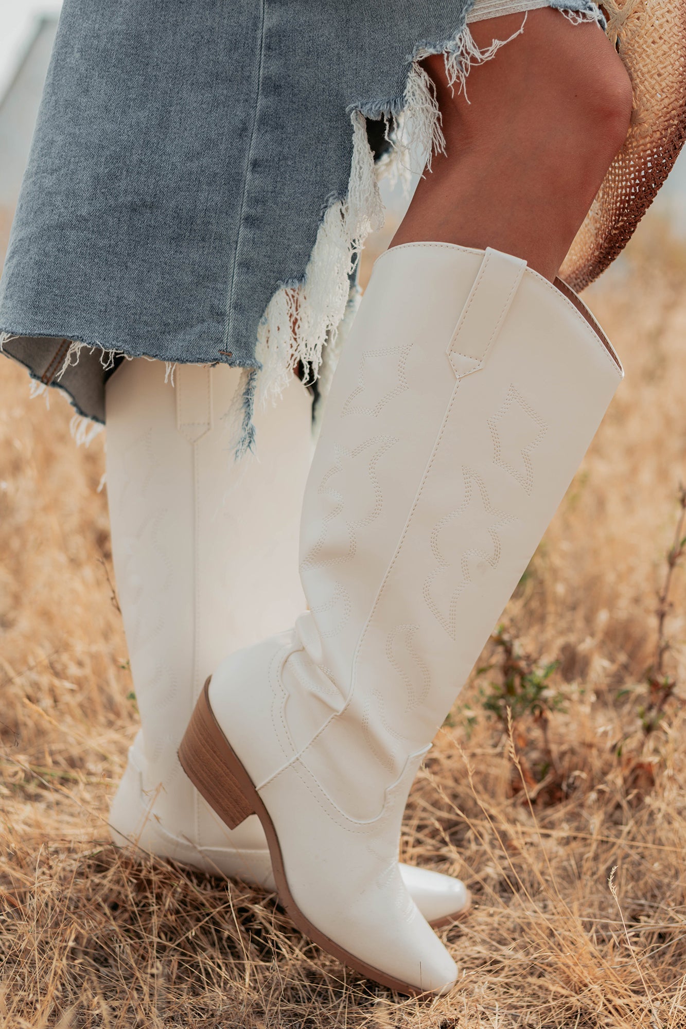 A Wild Ride Faux Leather Western Boots (White)