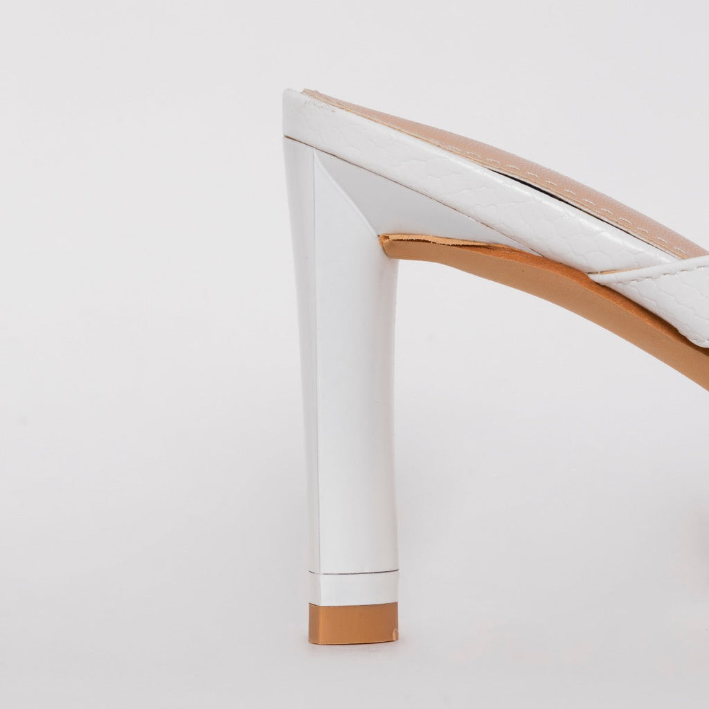 Dalla Wide Fit White Snake Print Mid Heel Mules