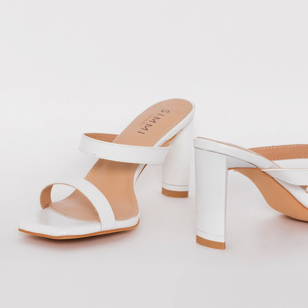 Dalla Wide Fit White Snake Print Mid Heel Mules