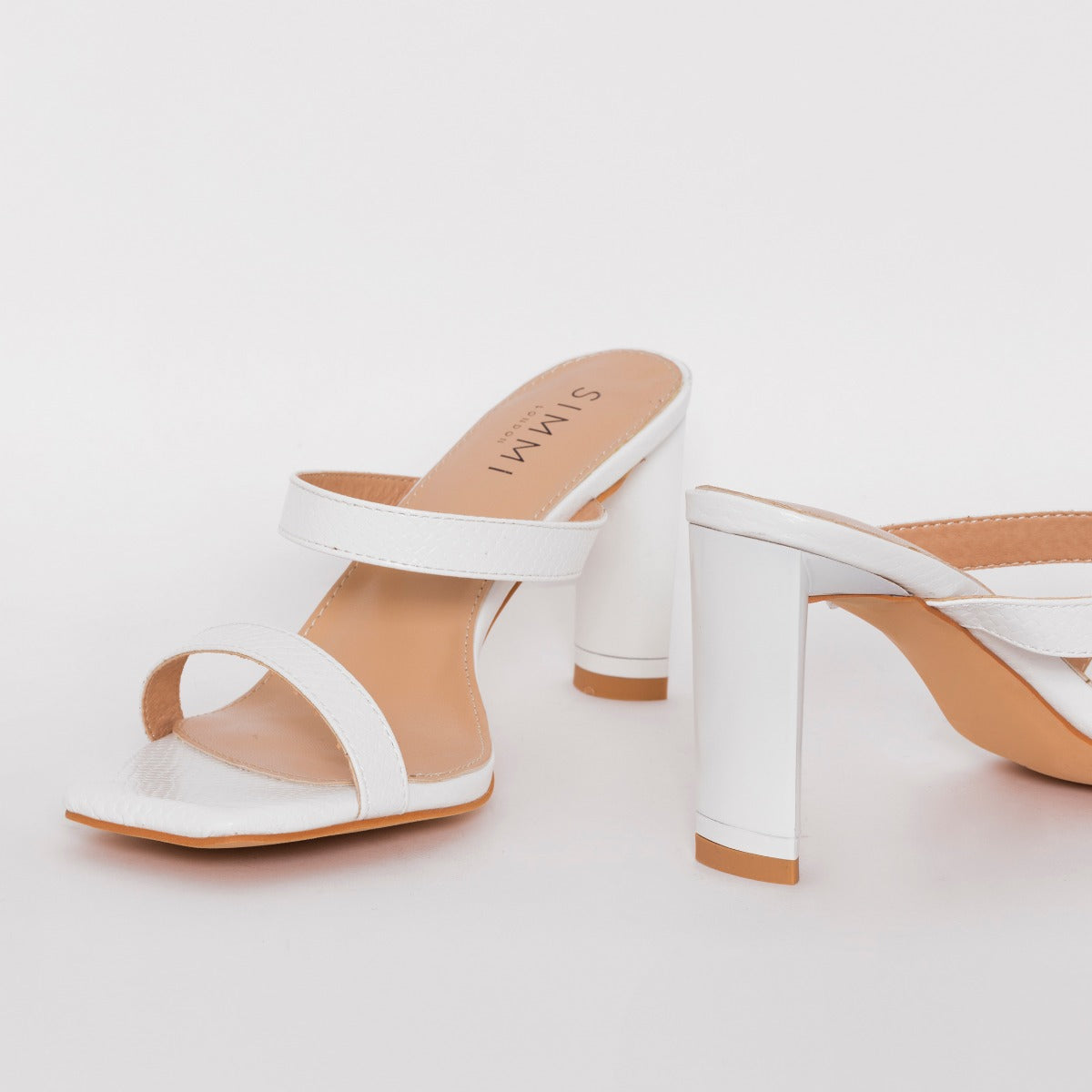 Dalla Wide Fit White Snake Print Mid Heel Mules