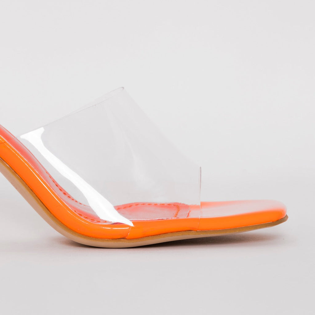 Elise Wide Fit Orange Clear Mid Heel Mules