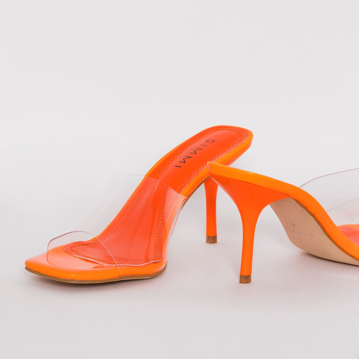 Elise Wide Fit Orange Clear Mid Heel Mules