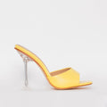 Eloura Yellow Snake Print Flared Heel Mules