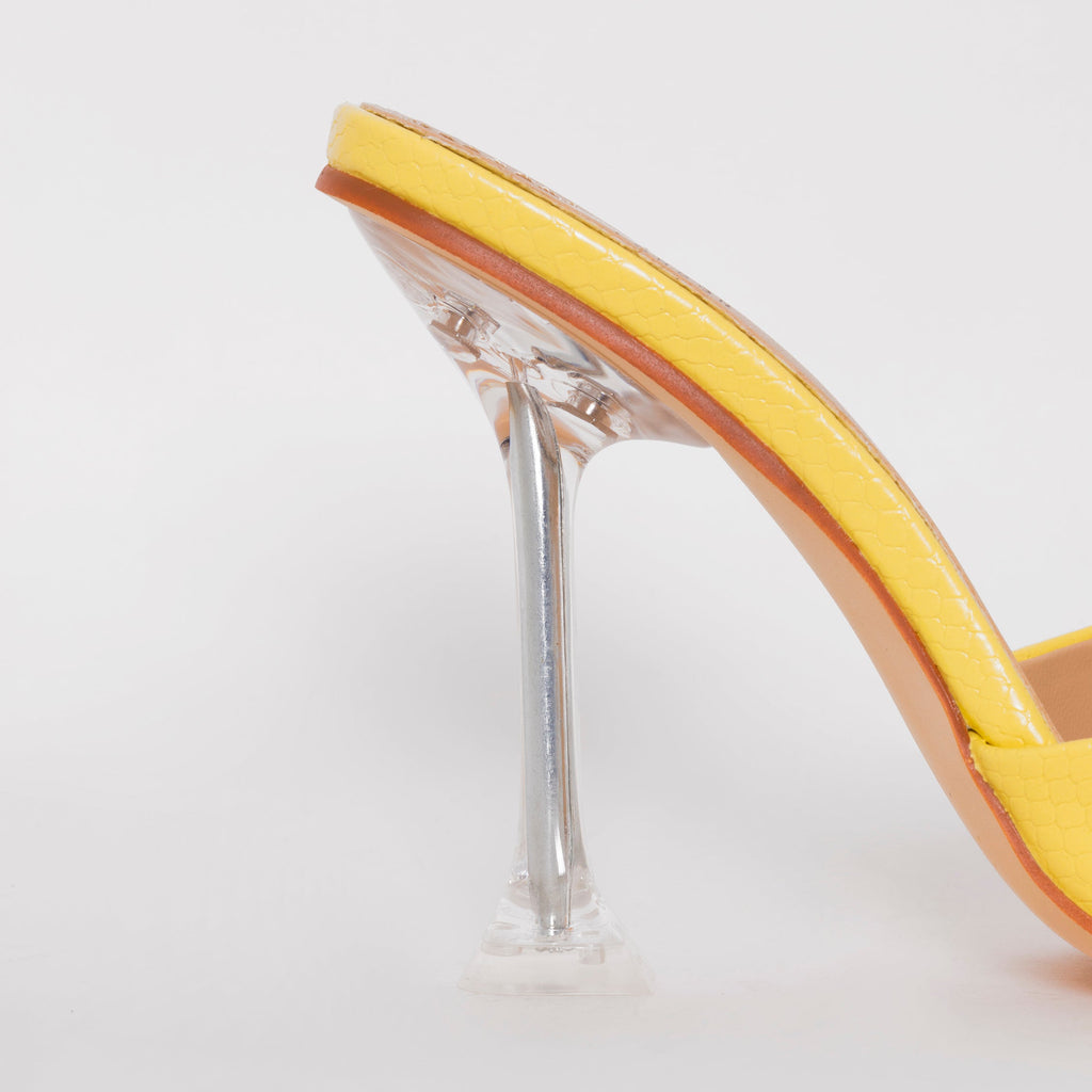 Eloura Yellow Snake Print Flared Heel Mules
