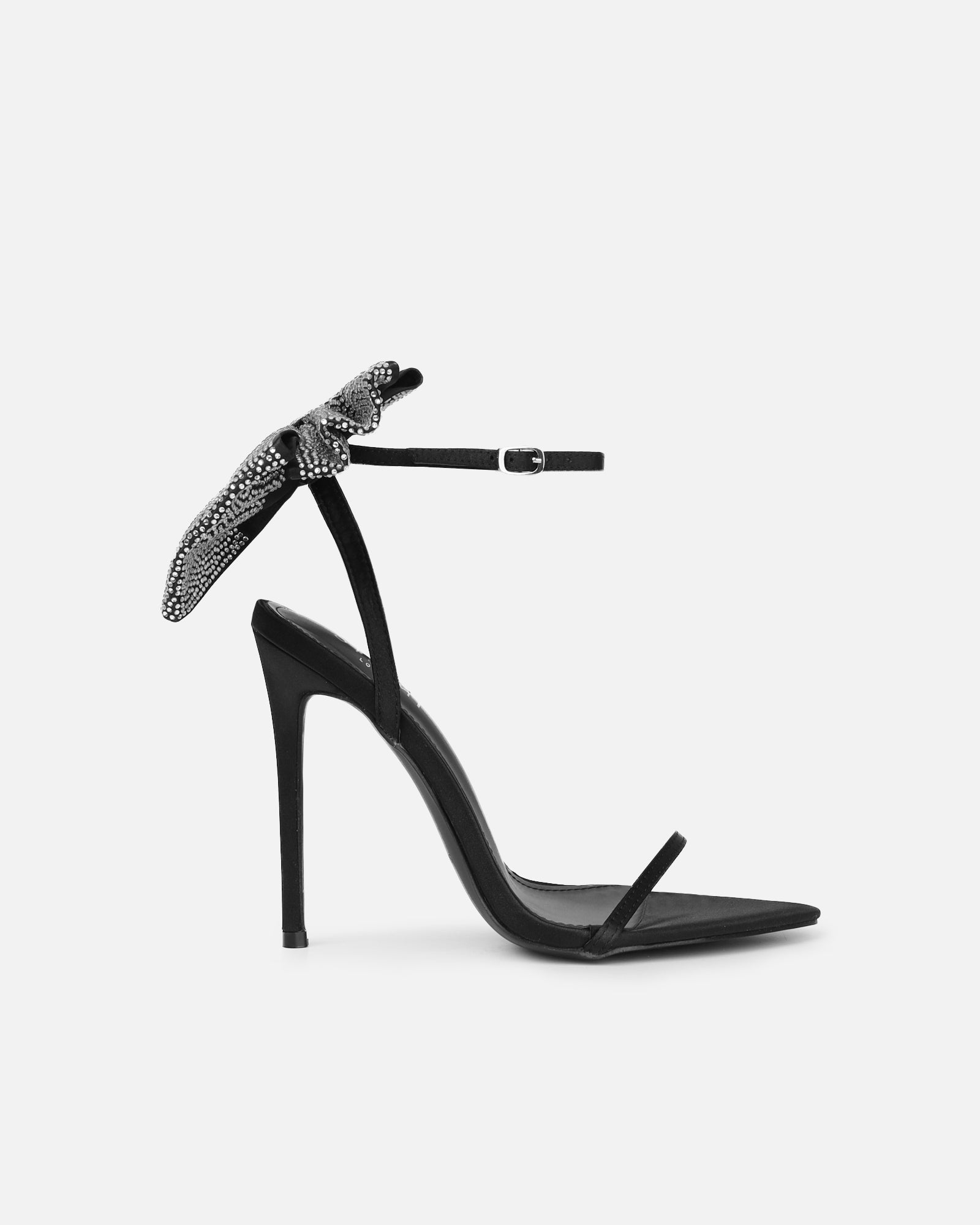 Abbah black satin diamante bow heeled sandals