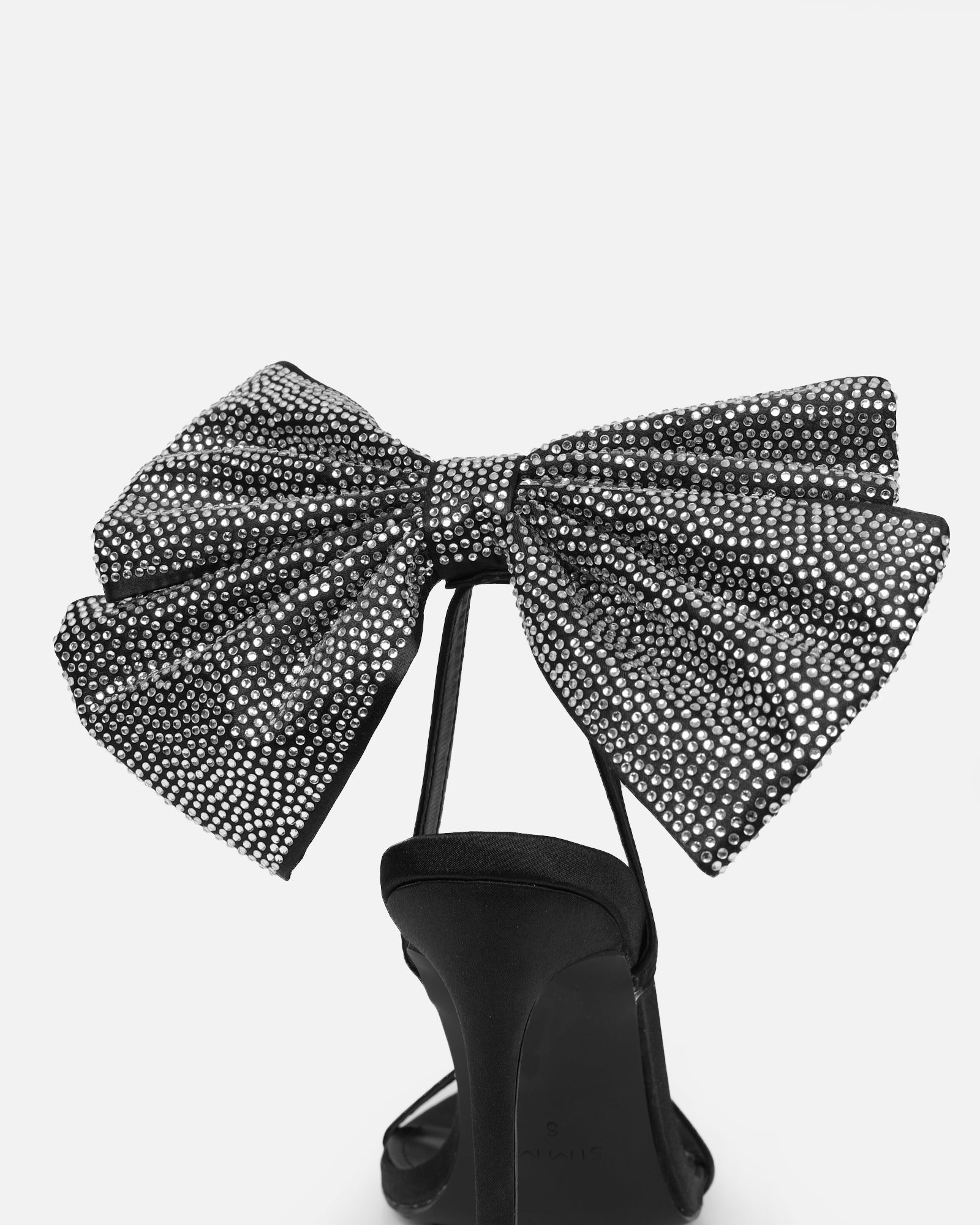 Abbah black satin diamante bow heeled sandals
